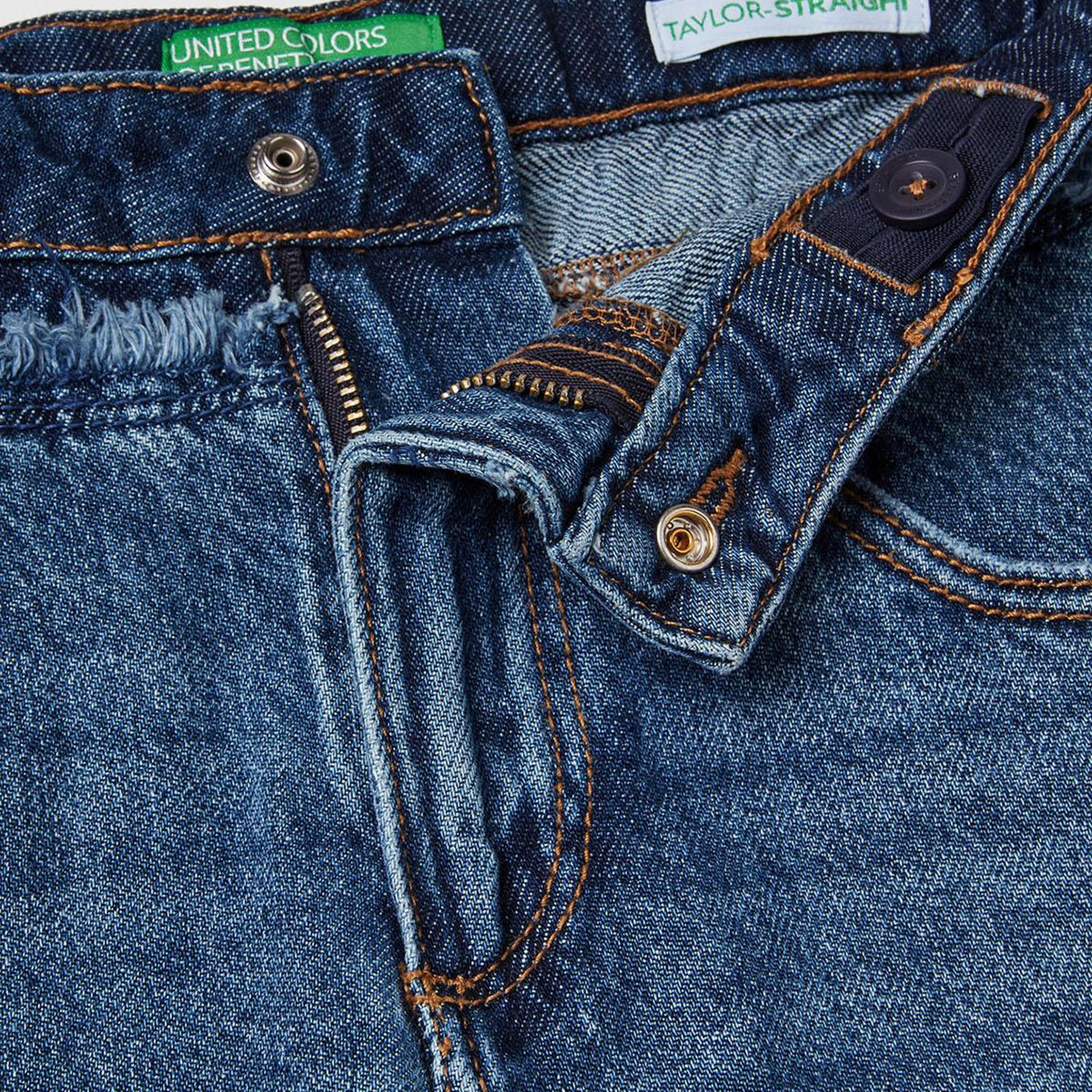 Kız Çocuk Koyu Mavi Taş Yıkama Logo İşleme Detaylı Straight Fit Denim Pantolon