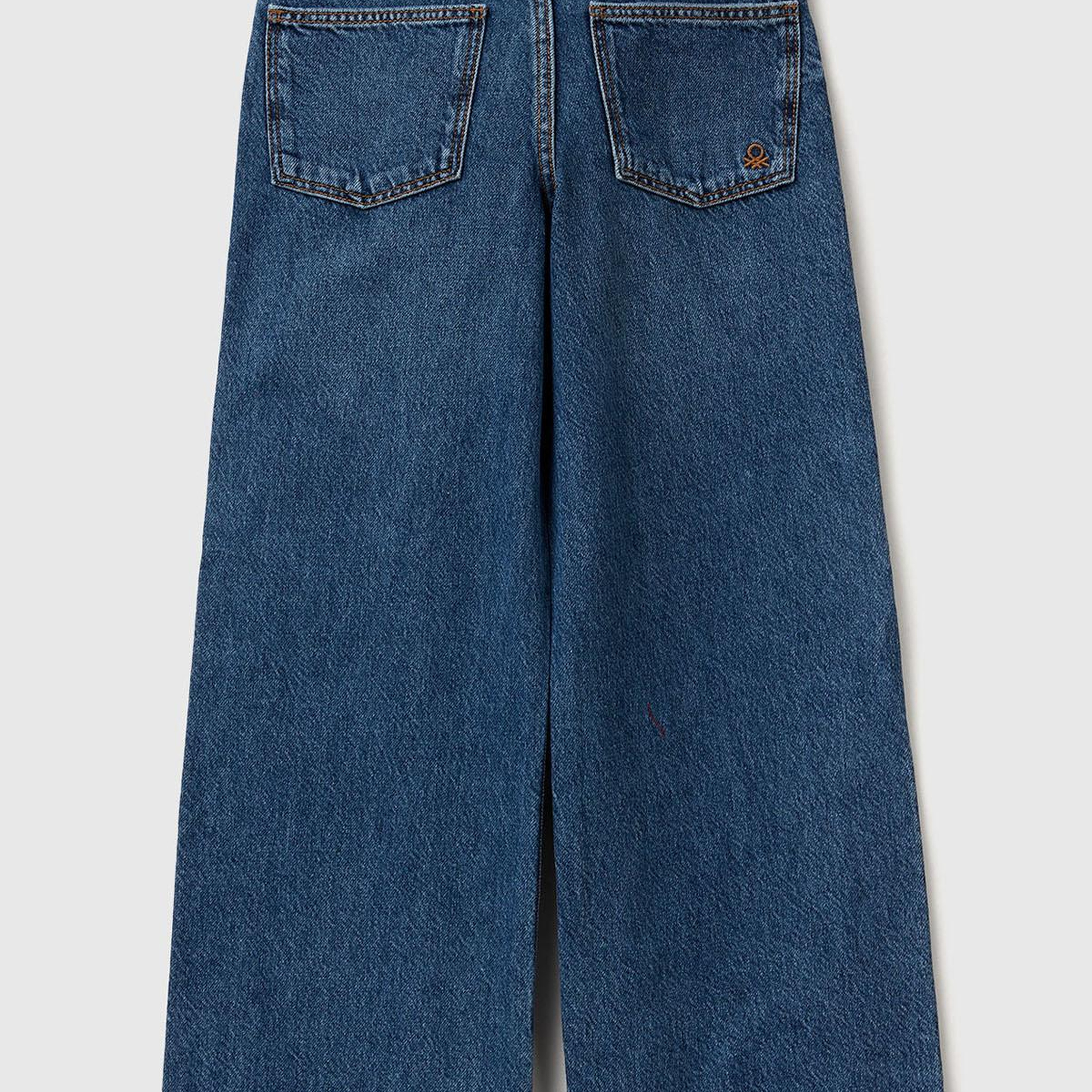 Kız Çocuk Koyu Mavi Taş Yıkama Logo İşleme Detaylı Straight Fit Denim Pantolon
