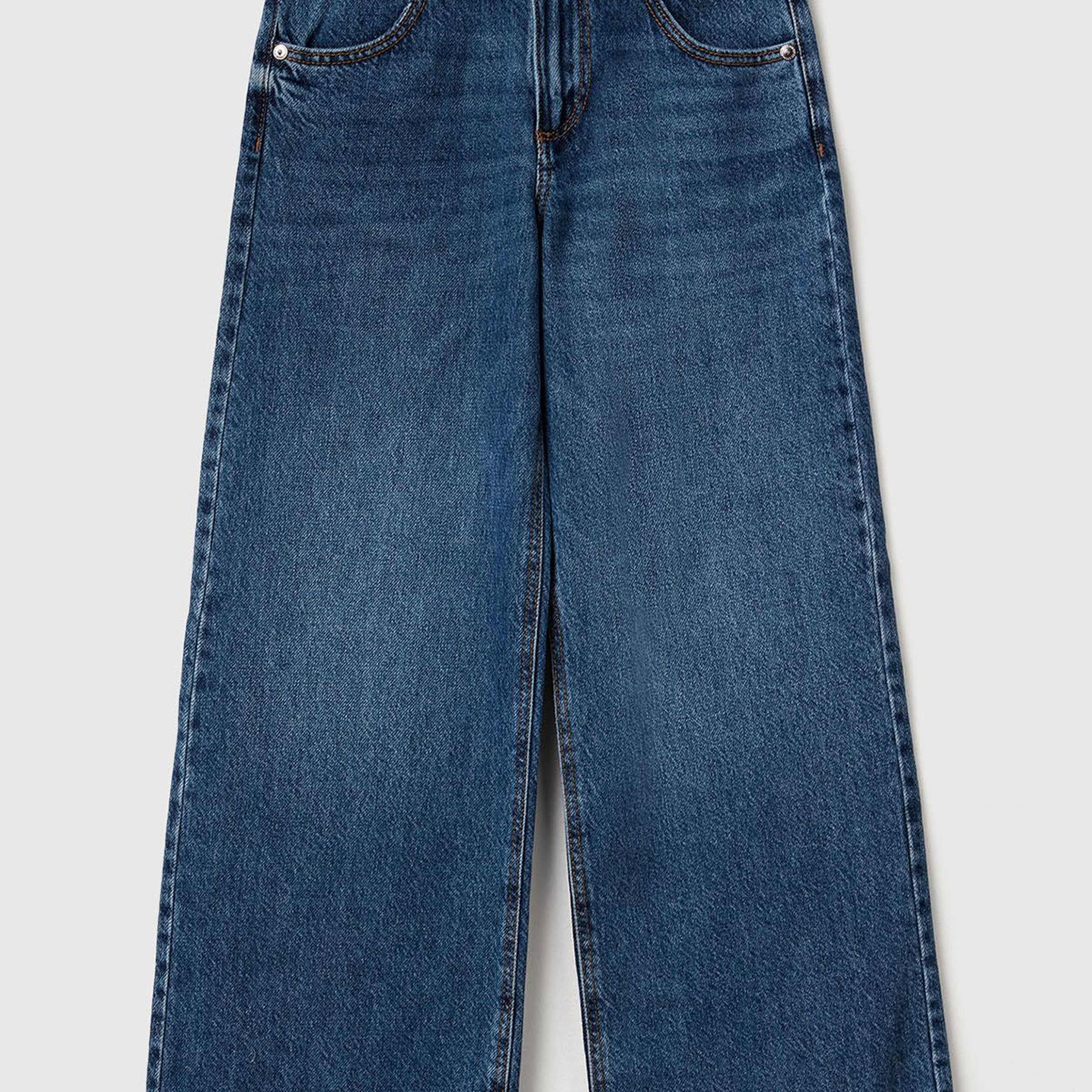 Kız Çocuk Koyu Mavi Taş Yıkama Logo İşleme Detaylı Straight Fit Denim Pantolon