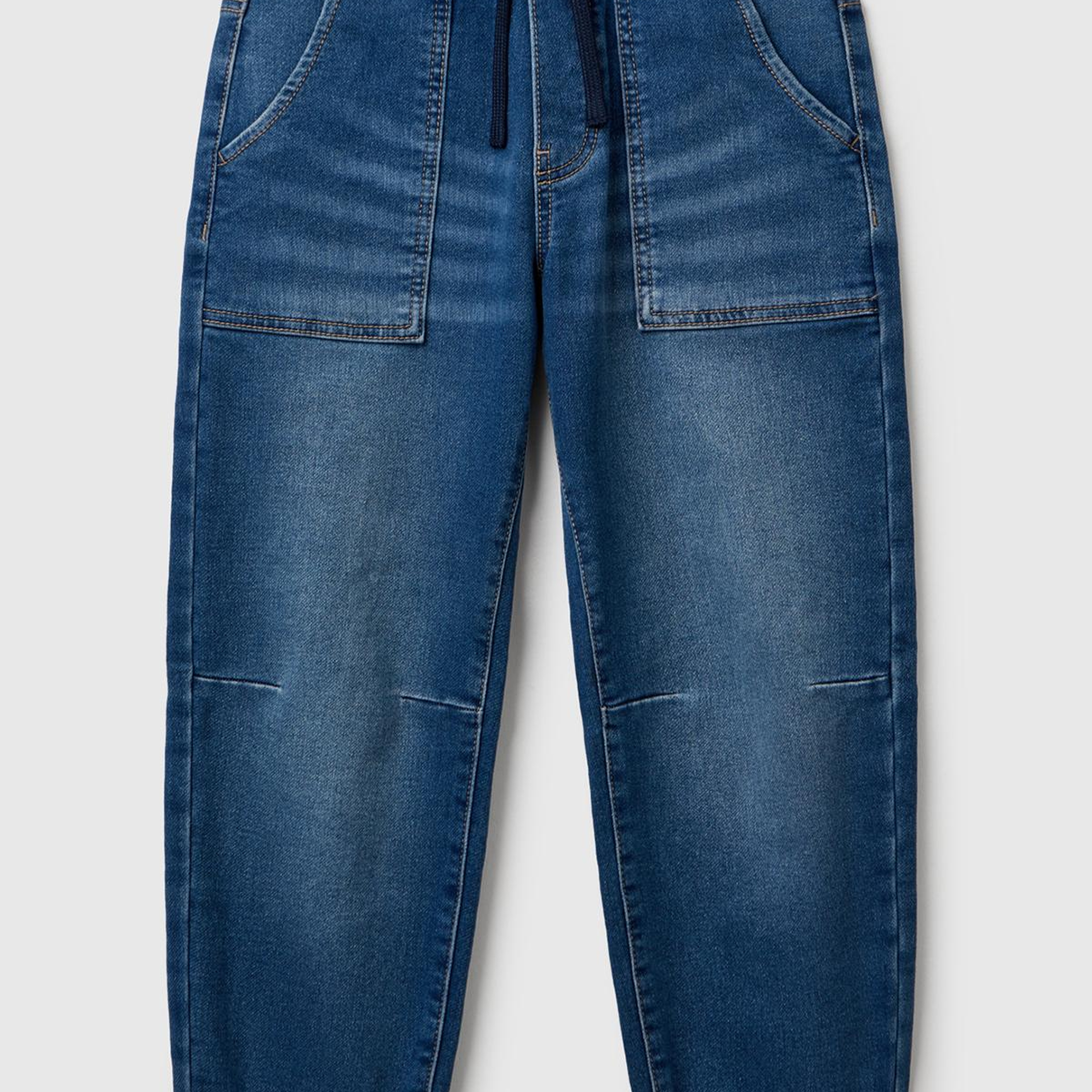 Erkek Çocuk Koyu Mavi Logo Detaylı Büzgü İpli Denim Jogger Pantolon
