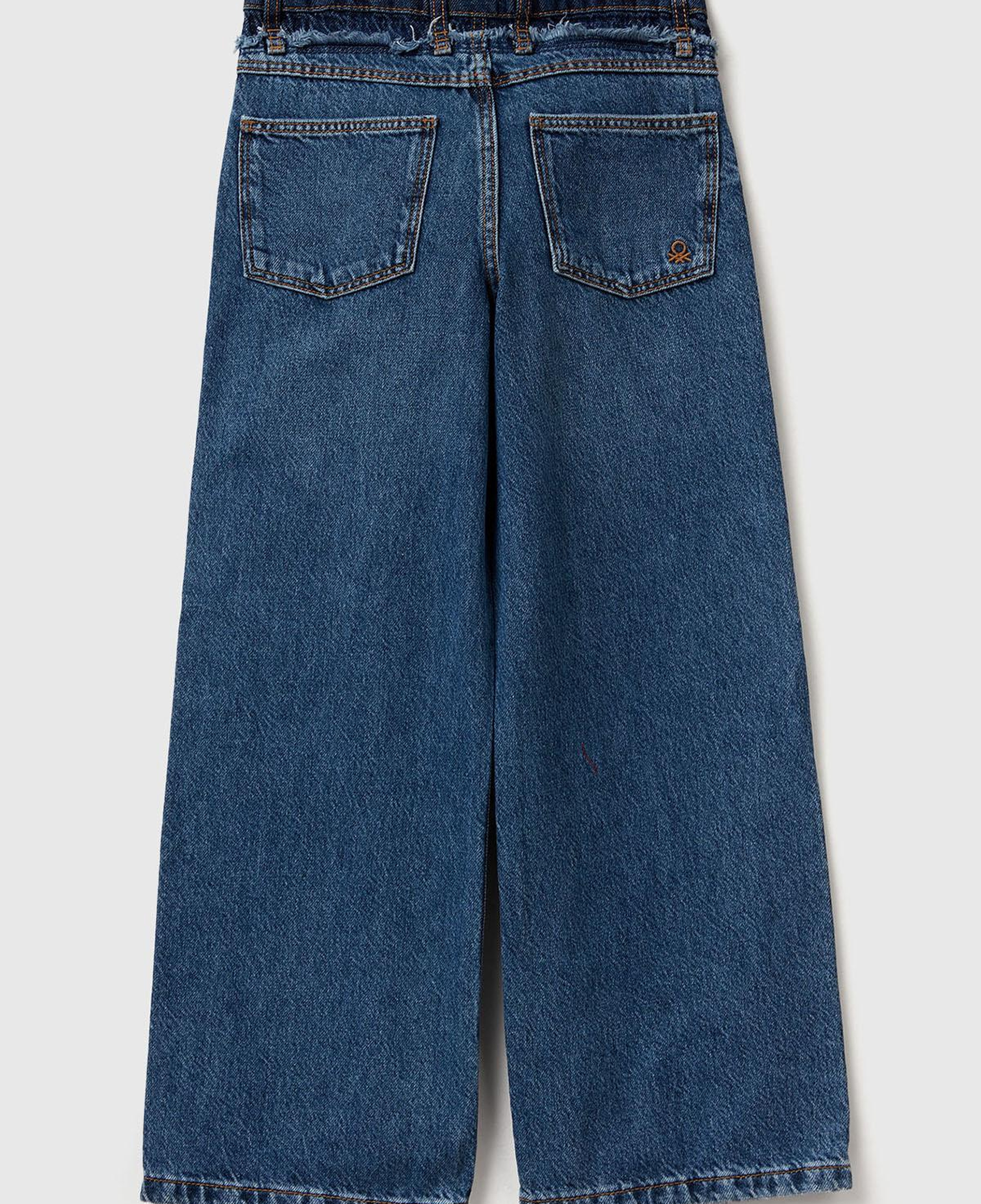 Kız Çocuk Koyu Mavi Taş Yıkama Logo İşleme Detaylı Straight Fit Denim Pantolon