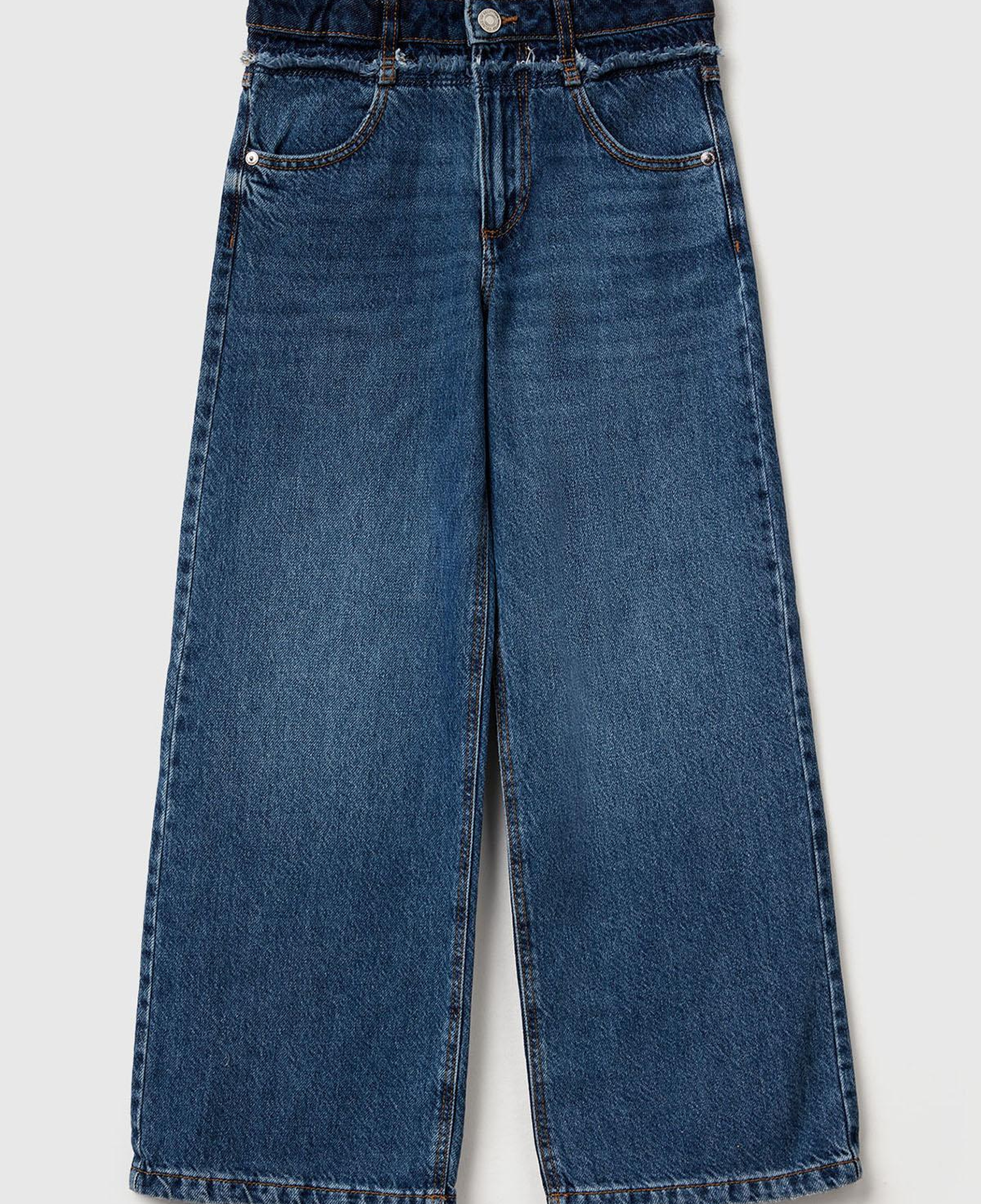 Kız Çocuk Koyu Mavi Taş Yıkama Logo İşleme Detaylı Straight Fit Denim Pantolon