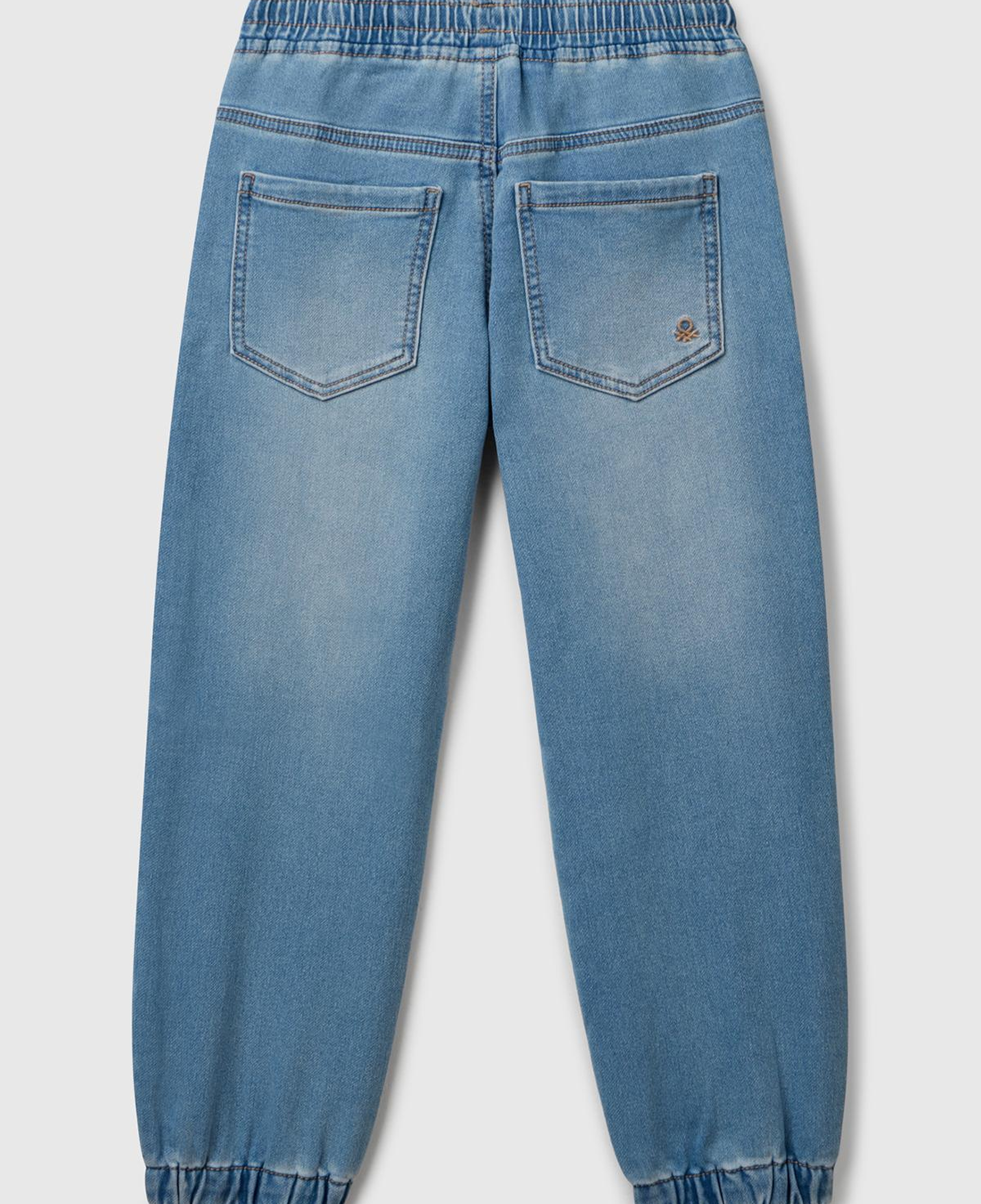 Erkek Çocuk Açık Mavi Logo Detaylı Büzgü İpli Denim Jogger Pantolon