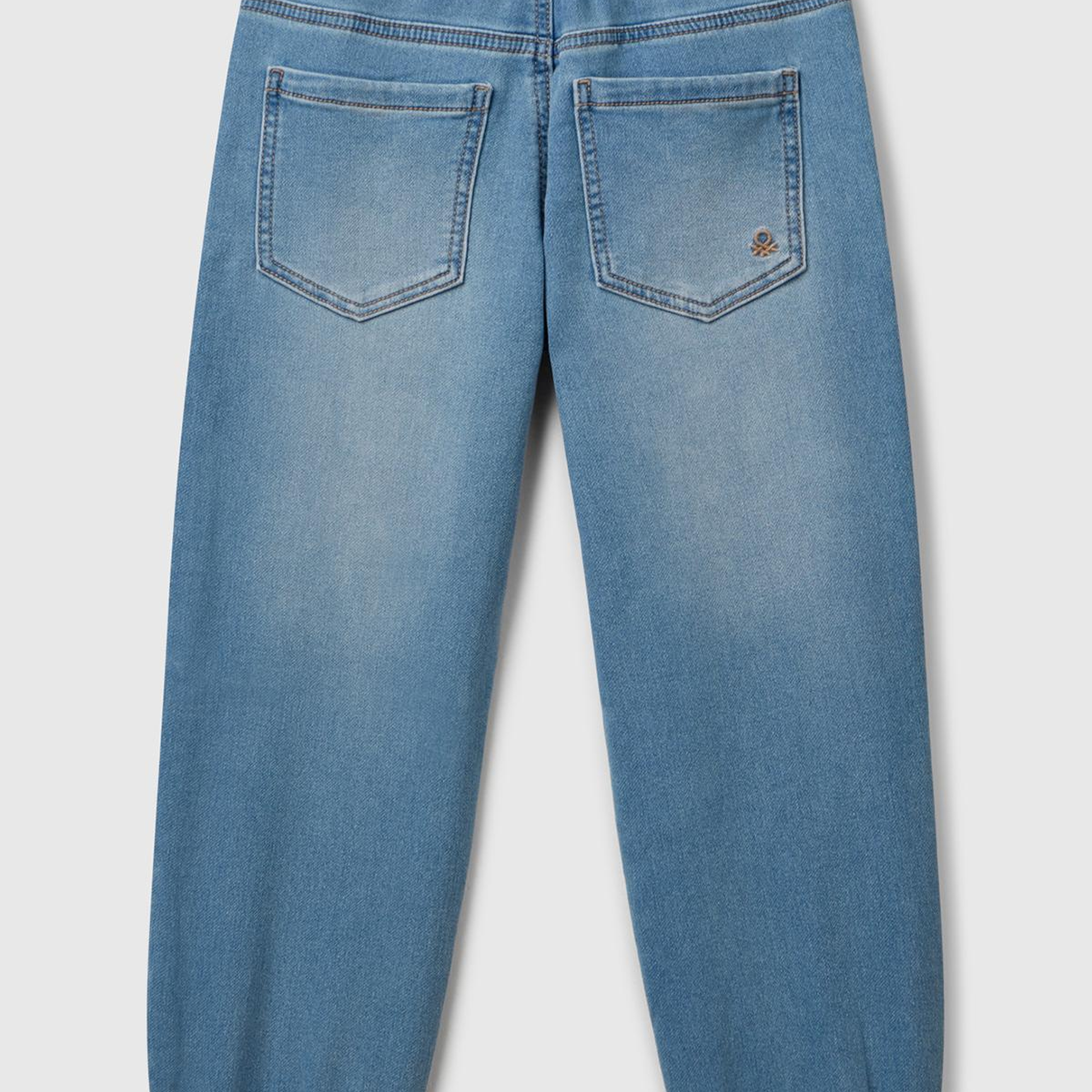 Erkek Çocuk Açık Mavi Logo Detaylı Büzgü İpli Denim Jogger Pantolon