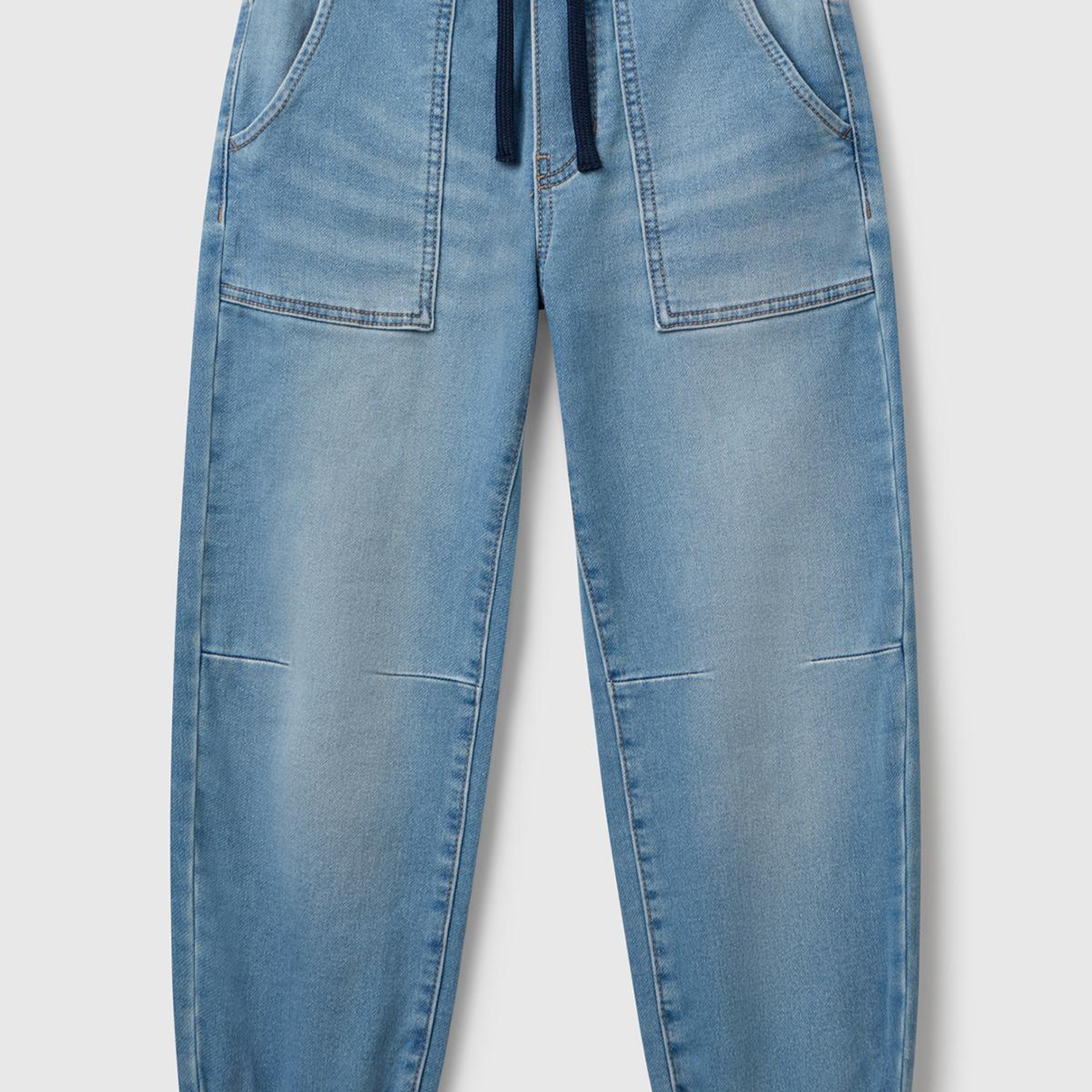 Erkek Çocuk Açık Mavi Logo Detaylı Büzgü İpli Denim Jogger Pantolon