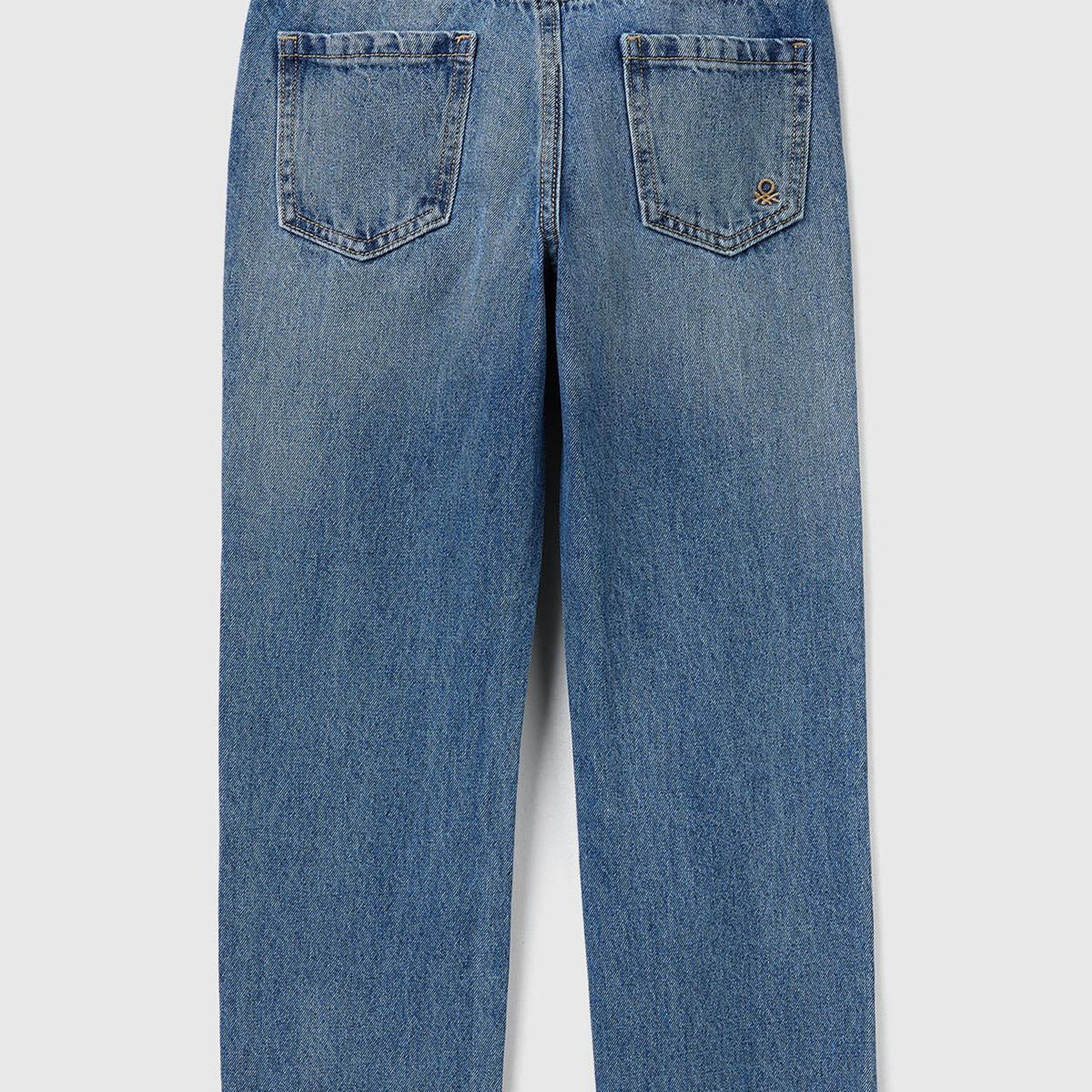 Erkek Çocuk Koyu Mavi Eskitilmiş Efektli Düğmeli Denim Pantolon