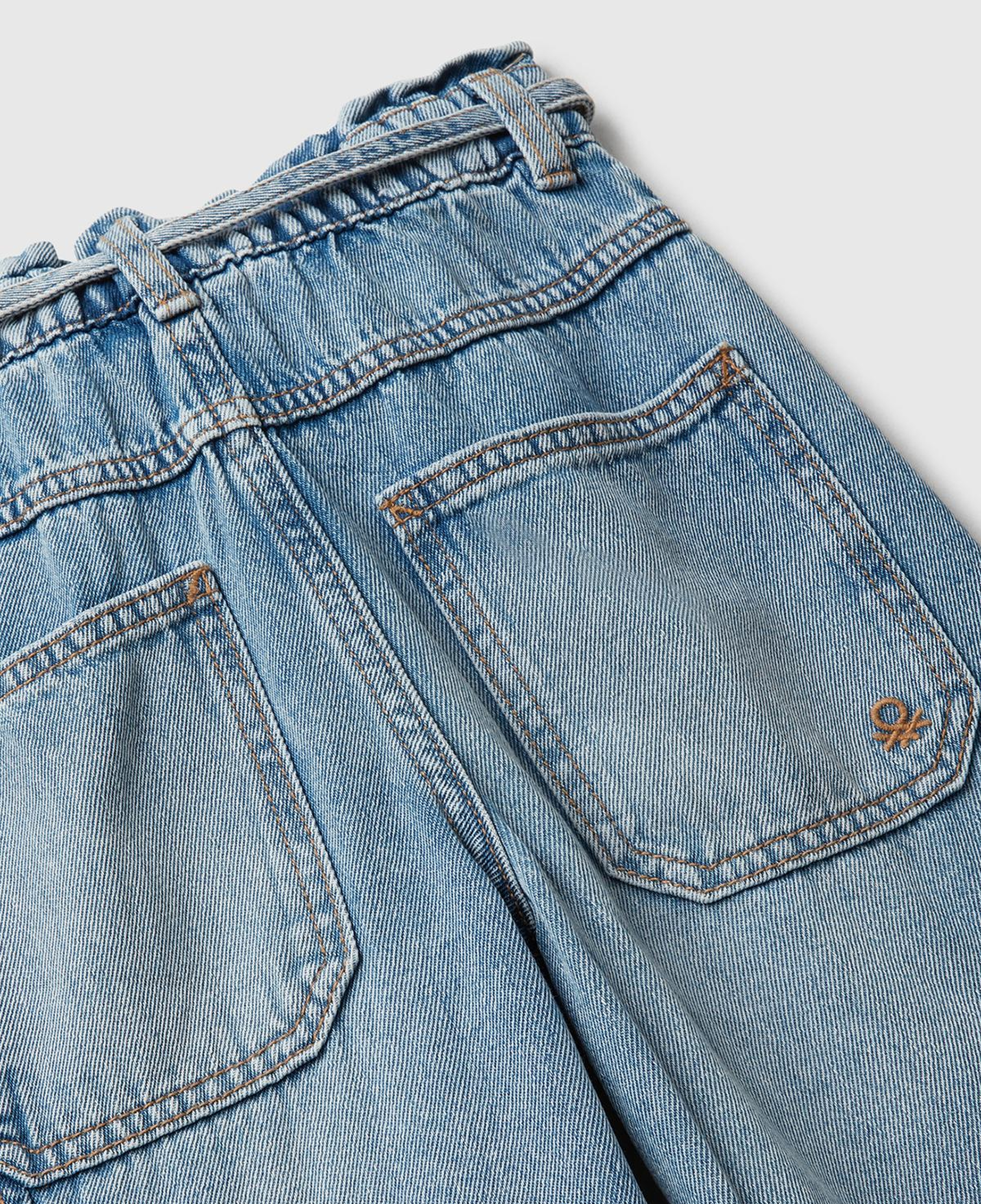 Kız Çocuk Koyu Mavi Beli Bağlamalı Kargo Stili Wide Fit Denim Pantolon