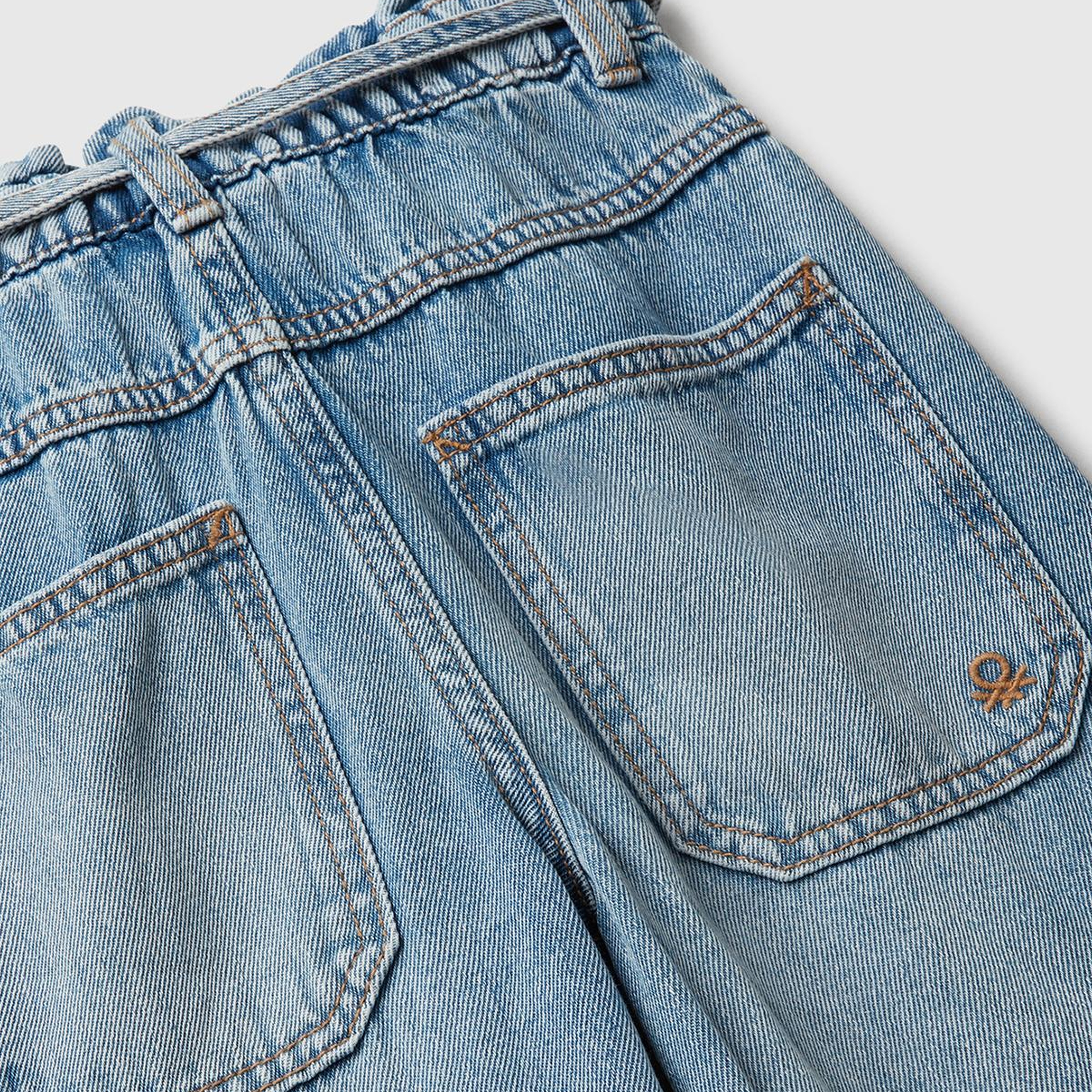 Kız Çocuk Koyu Mavi Beli Bağlamalı Kargo Stili Wide Fit Denim Pantolon
