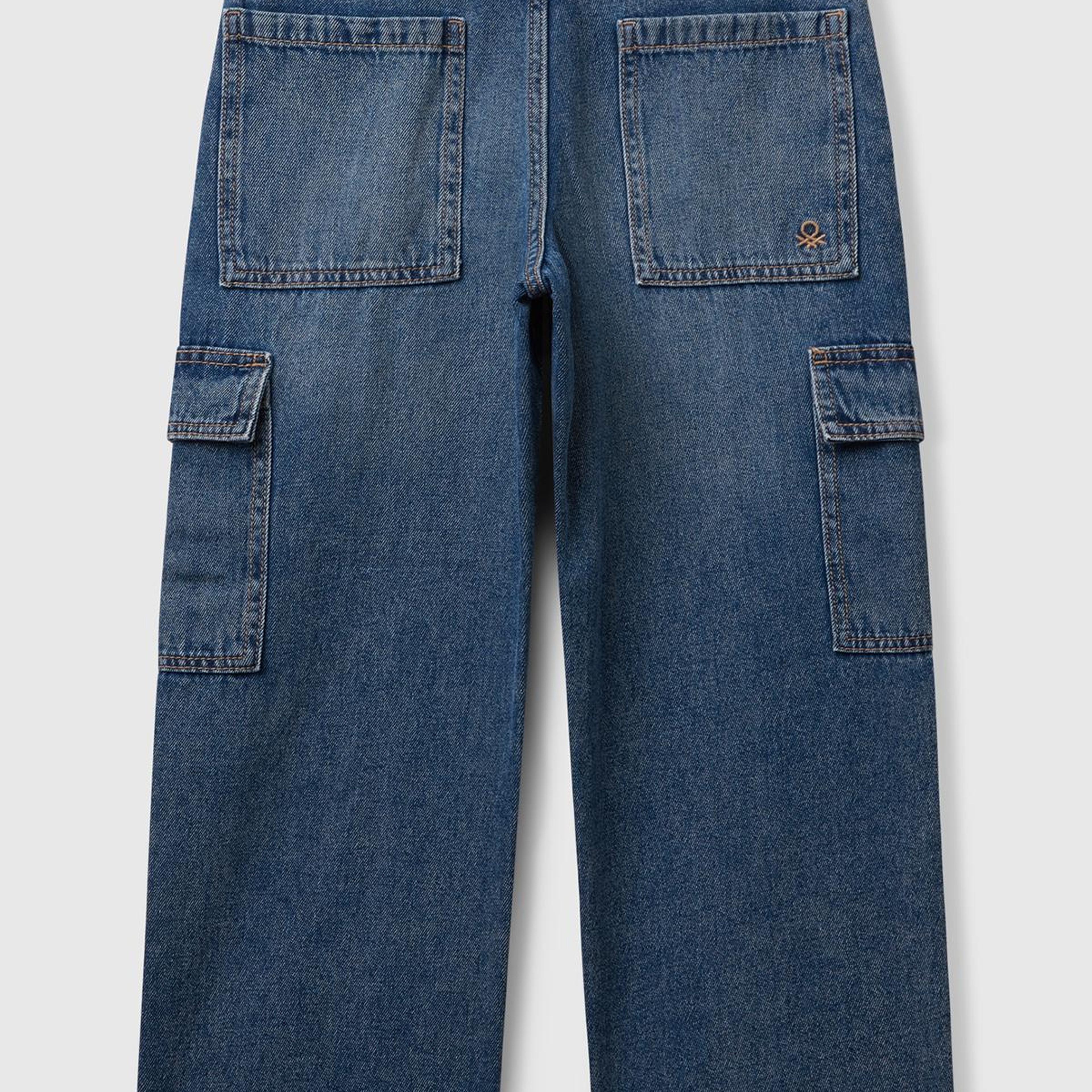 Erkek Çocuk Koyu Mavi Arka Cebi Logolu Cepli Beli Lastikli İpli Denim Pantolon