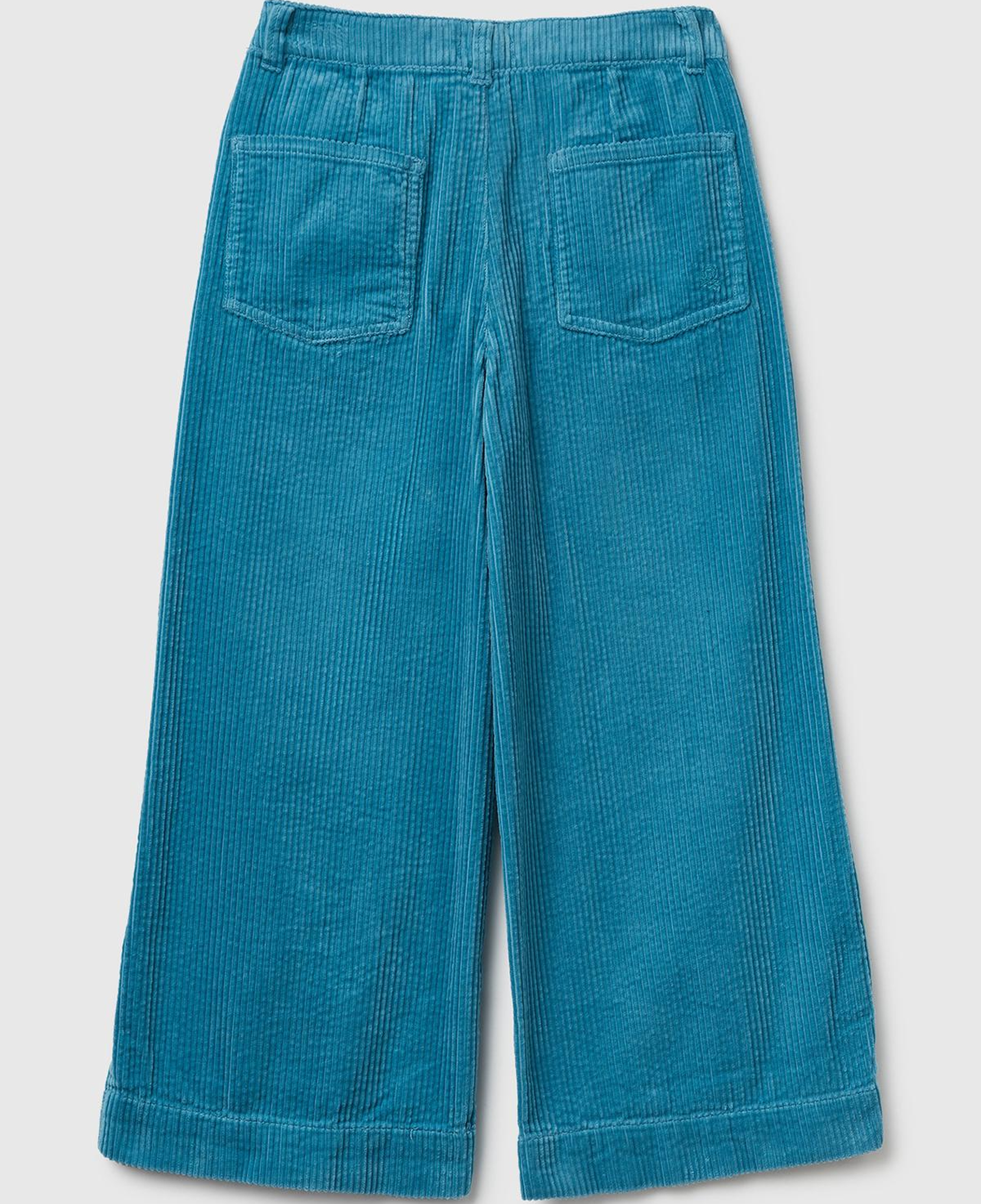 Kız Çocuk Petrol Mavisi Logo İşlemeli Yırtmaçlı Fermuarlı Düğmeli Wide Fit Pantolon