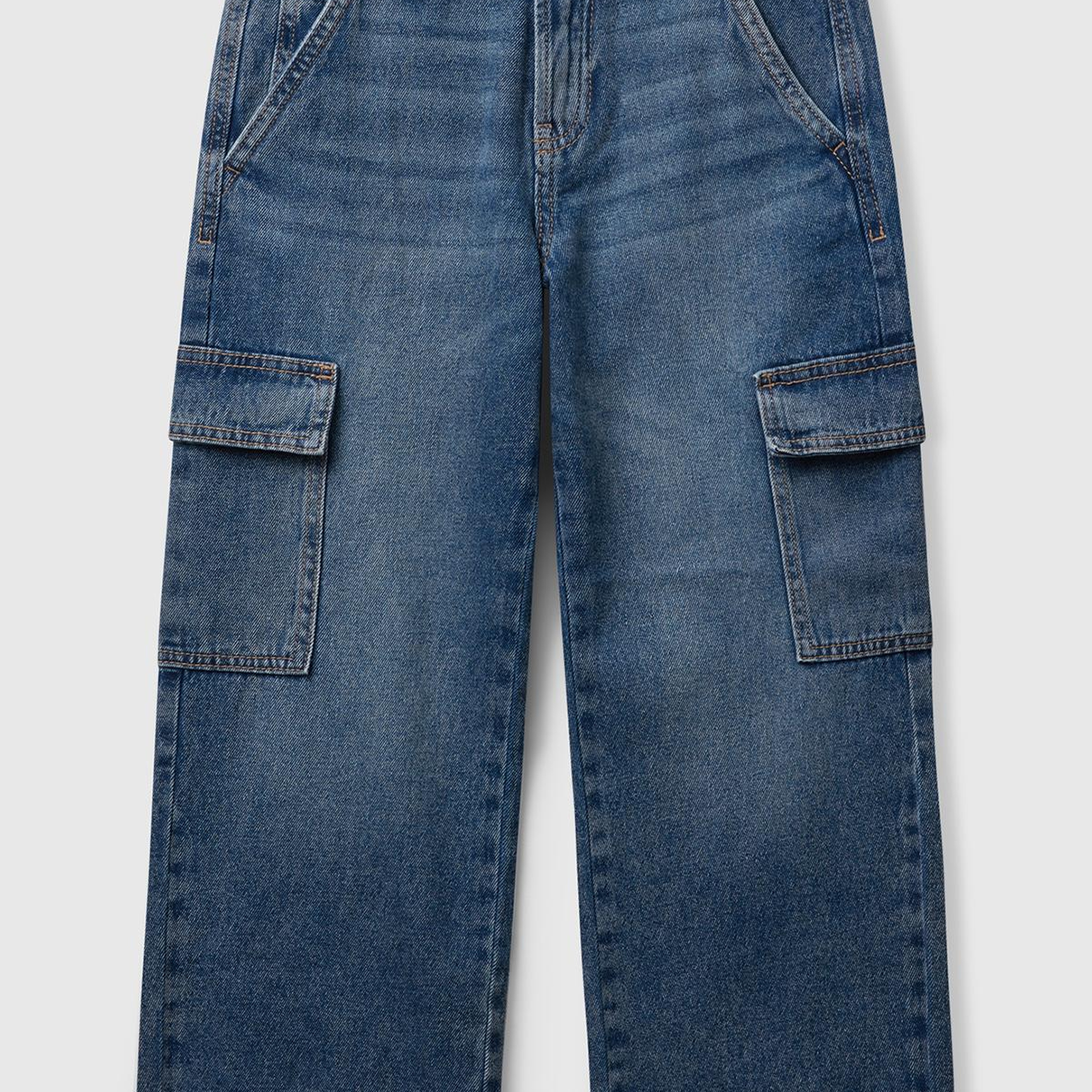 Erkek Çocuk Koyu Mavi Arka Cebi Logolu Cepli Beli Lastikli İpli Denim Pantolon