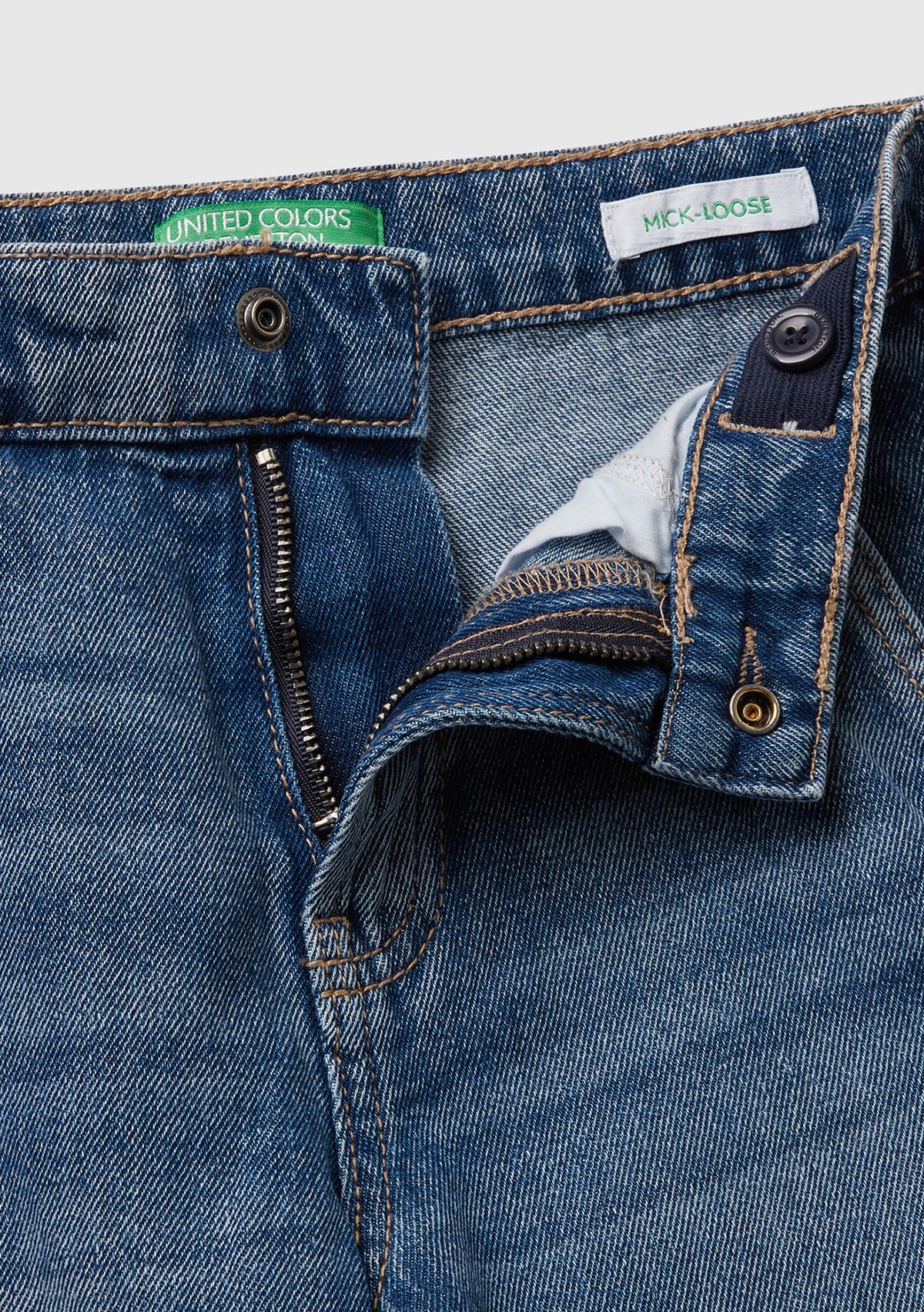 Erkek Çocuk Koyu Mavi Arka Cebi Logolu Cepli Beli Lastikli İpli Denim Pantolon