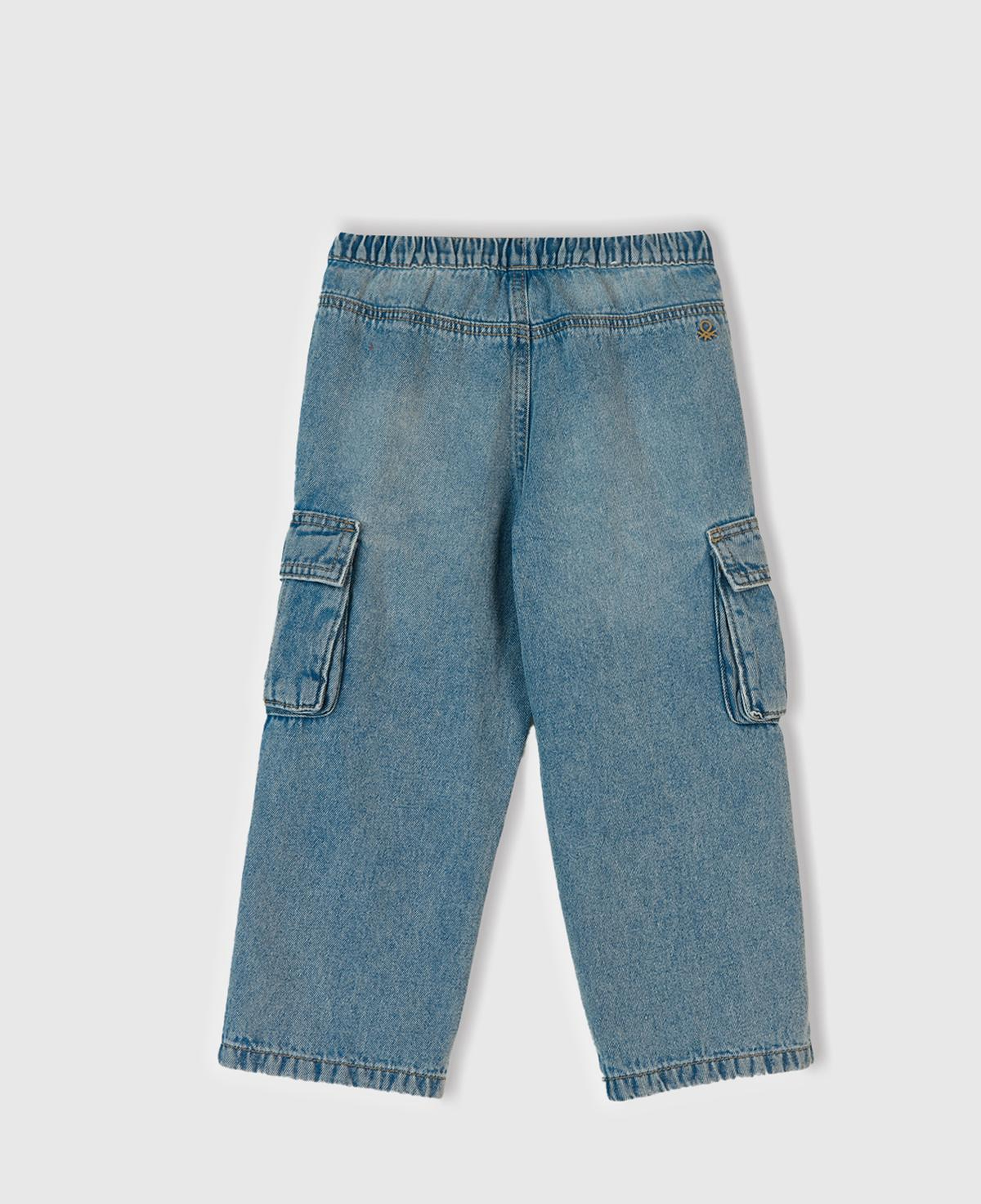 Erkek Çocuk Açık Mavi Arkası Logo Detaylı Yan Cepli Büzgü İpli Denim Pantolon