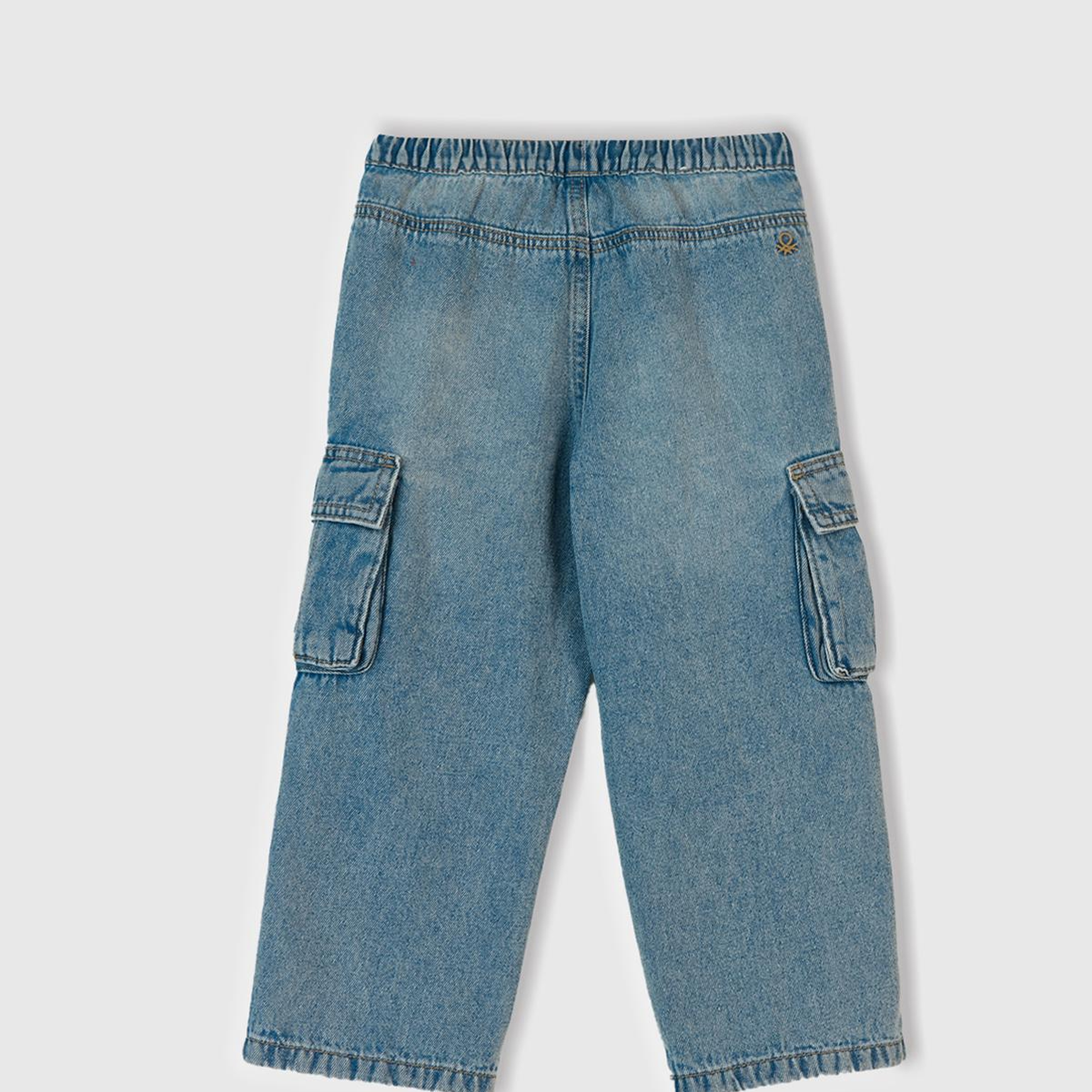 Erkek Çocuk Açık Mavi Arkası Logo Detaylı Yan Cepli Büzgü İpli Denim Pantolon