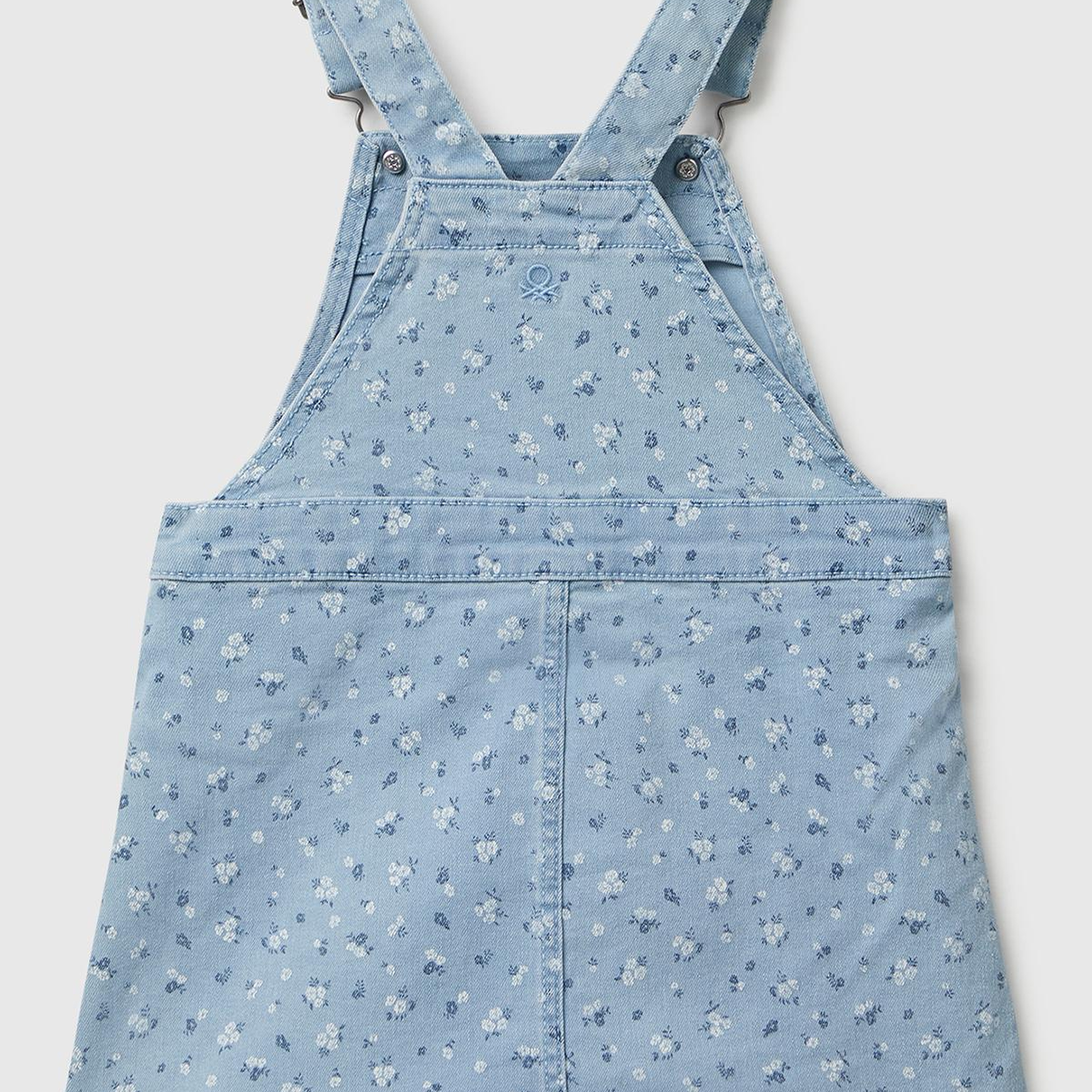 Kız Çocuk Açık Mavi Tamamı Çiçek Desenli Ayarlanabilir Askılı Denim Tulum Elbise