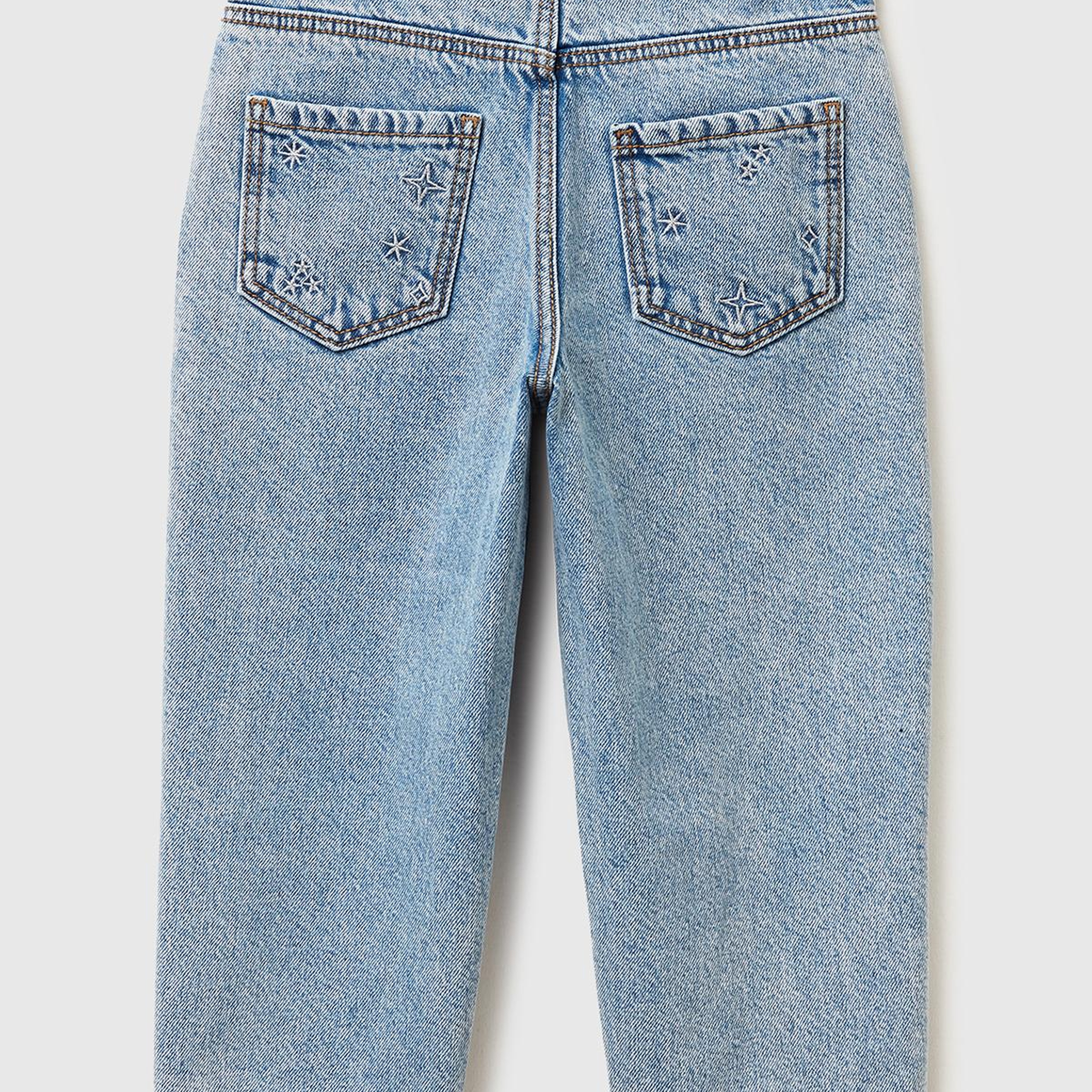 Kız Çocuk Açık Mavi Simli Bel İşlemeli Ayarlanabilir Bel Denim Pantolon