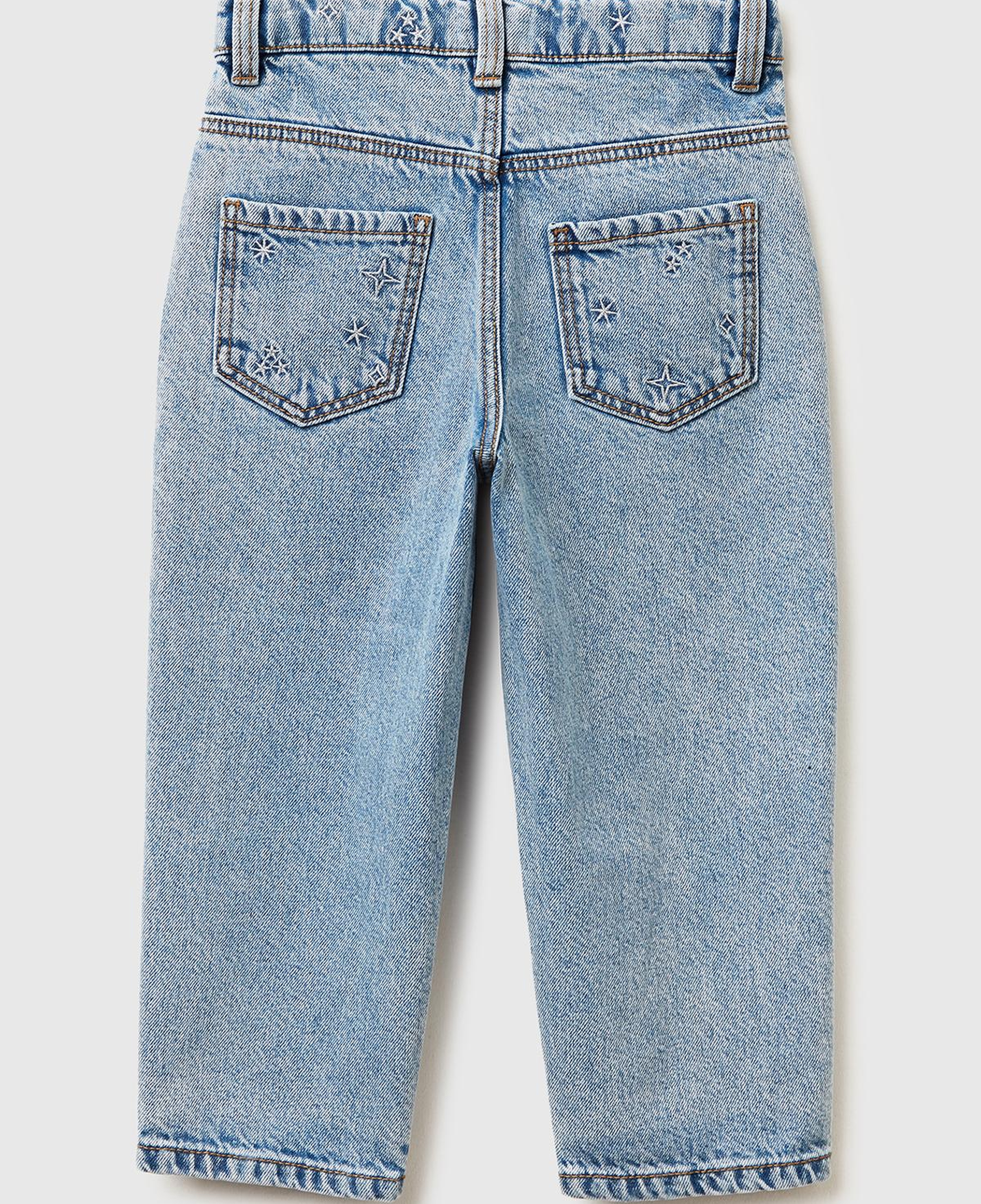 Kız Çocuk Açık Mavi Simli Bel İşlemeli Ayarlanabilir Bel Denim Pantolon