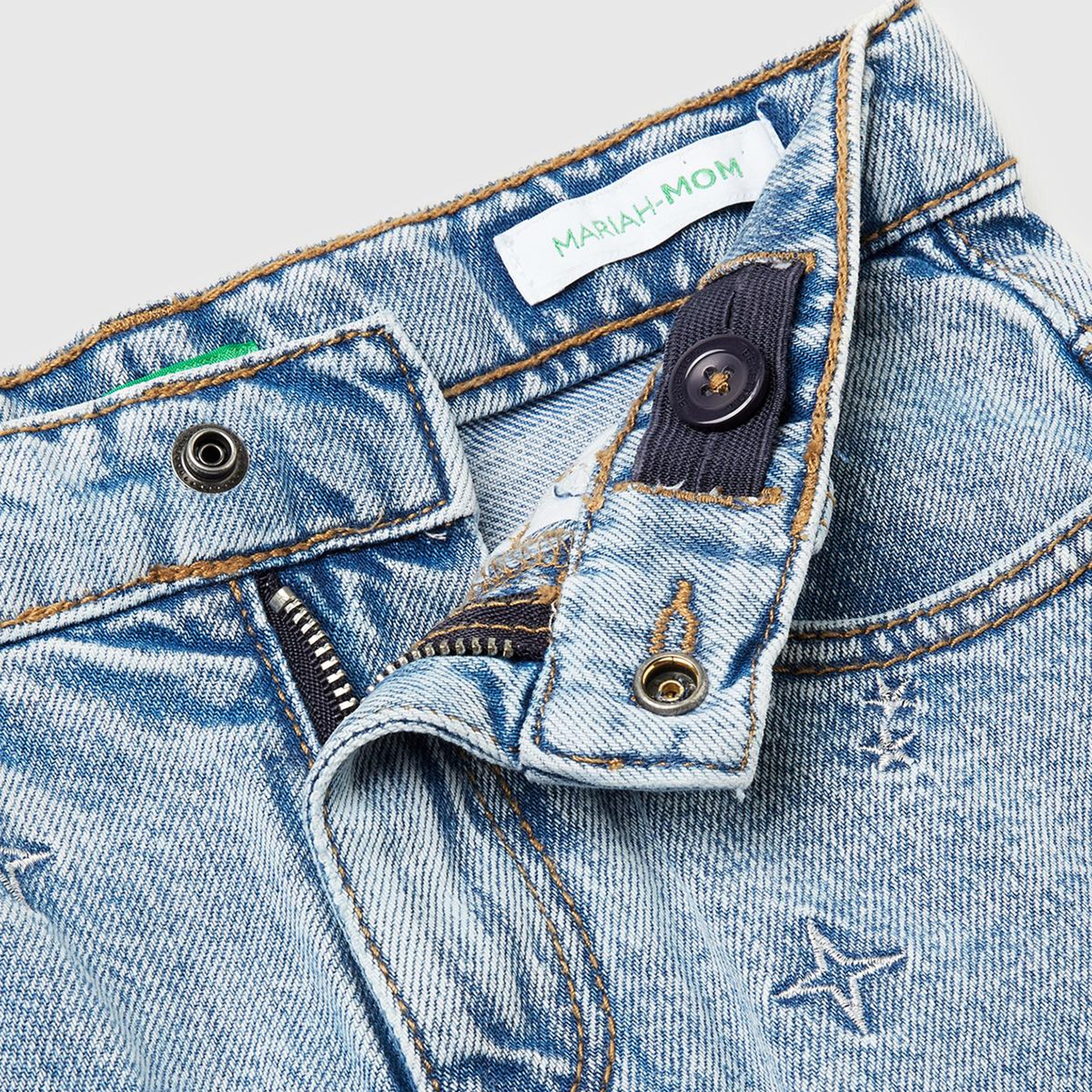 Kız Çocuk Açık Mavi Simli Bel İşlemeli Ayarlanabilir Bel Denim Pantolon