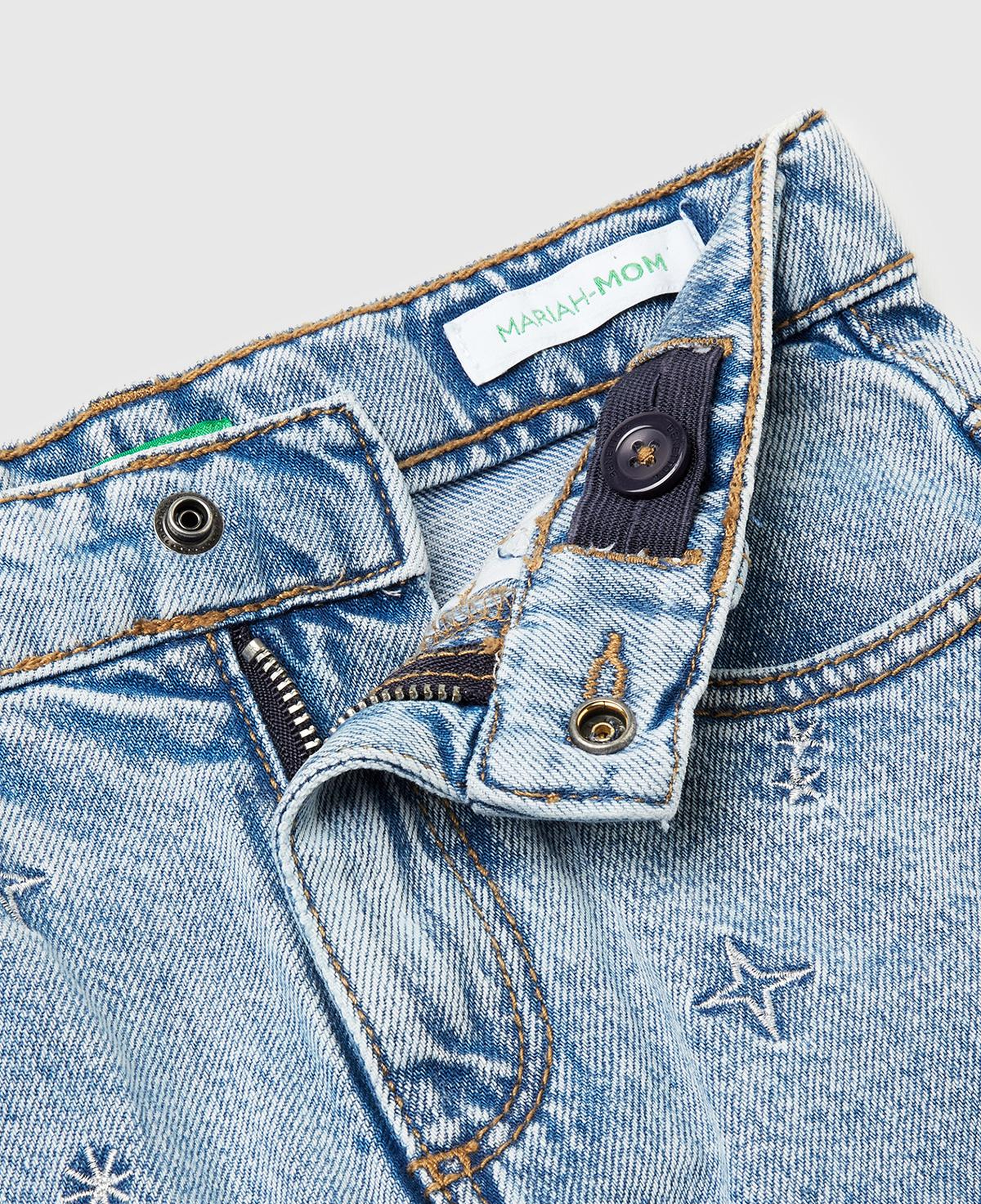 Kız Çocuk Açık Mavi Simli Bel İşlemeli Ayarlanabilir Bel Denim Pantolon