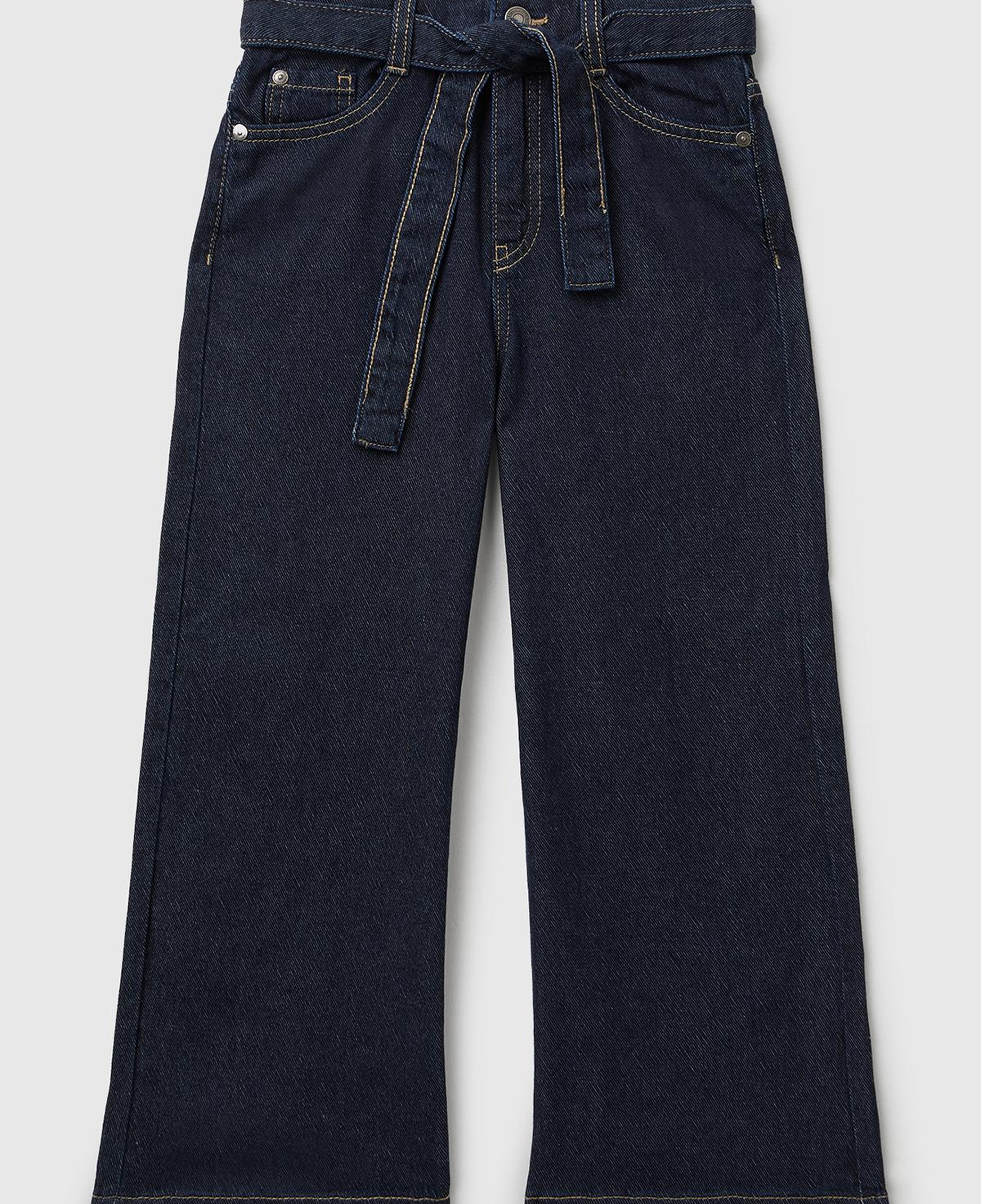 Kız Çocuk Siyah Arka Cebi Logolu Beli Kuşaklı Geniş Paça Pantolon