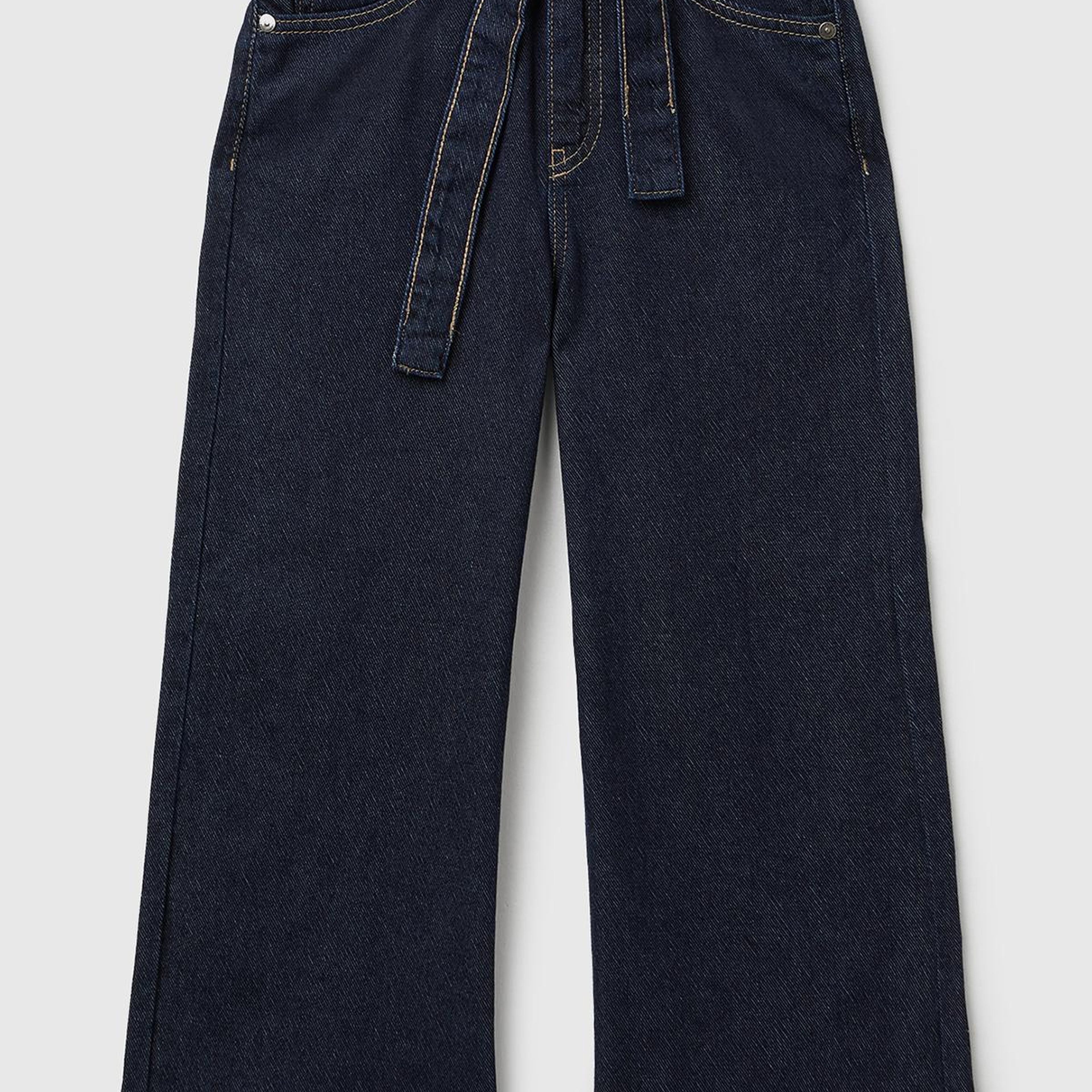 Kız Çocuk Siyah Arka Cebi Logolu Beli Kuşaklı Geniş Paça Pantolon