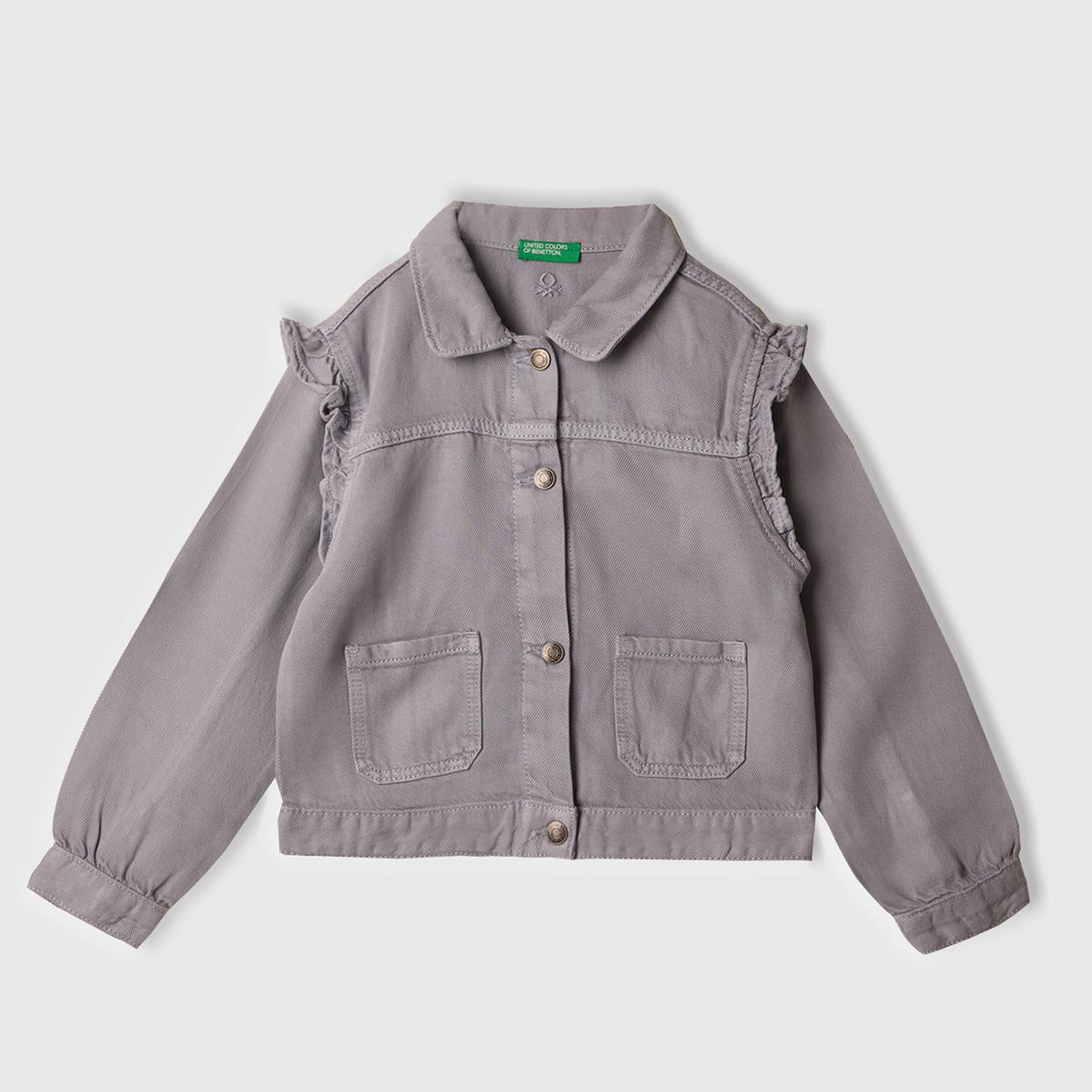 Kız Çocuk Lila %100 Liyosel Taş Yıkama Omzu Fırfırlı Denim Ceket