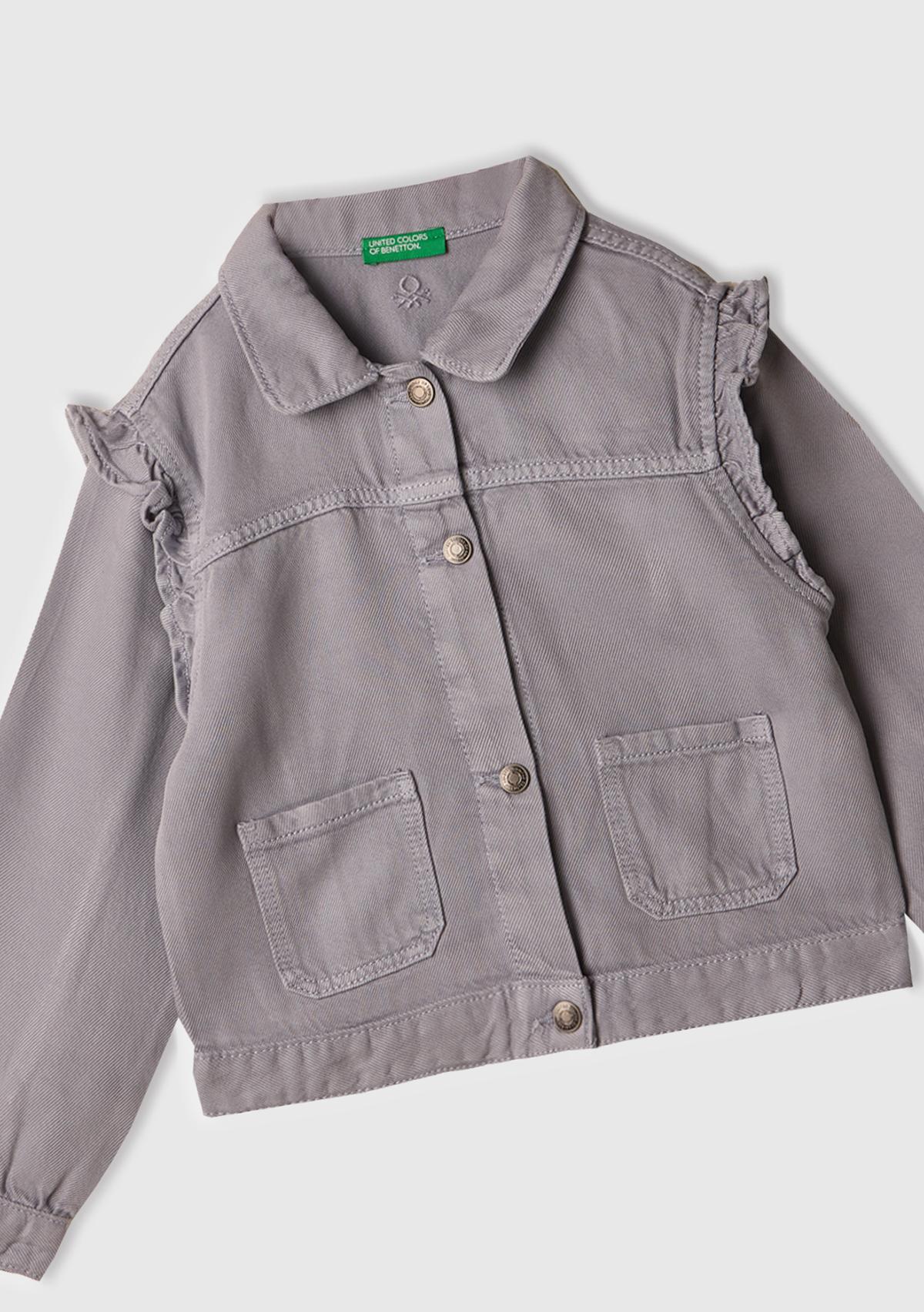 Kız Çocuk Lila %100 Liyosel Taş Yıkama Omzu Fırfırlı Denim Ceket