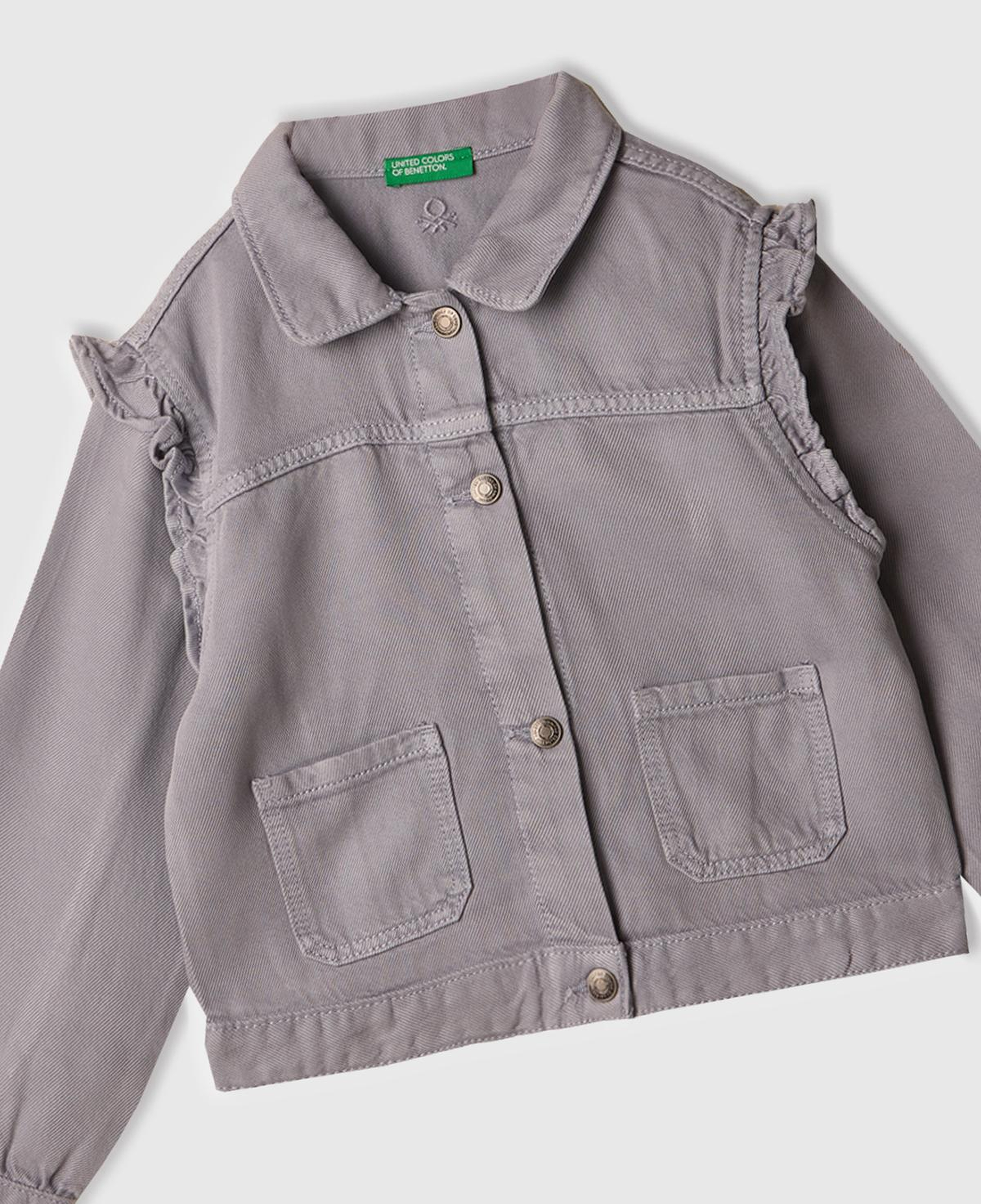 Kız Çocuk Lila %100 Liyosel Taş Yıkama Omzu Fırfırlı Denim Ceket