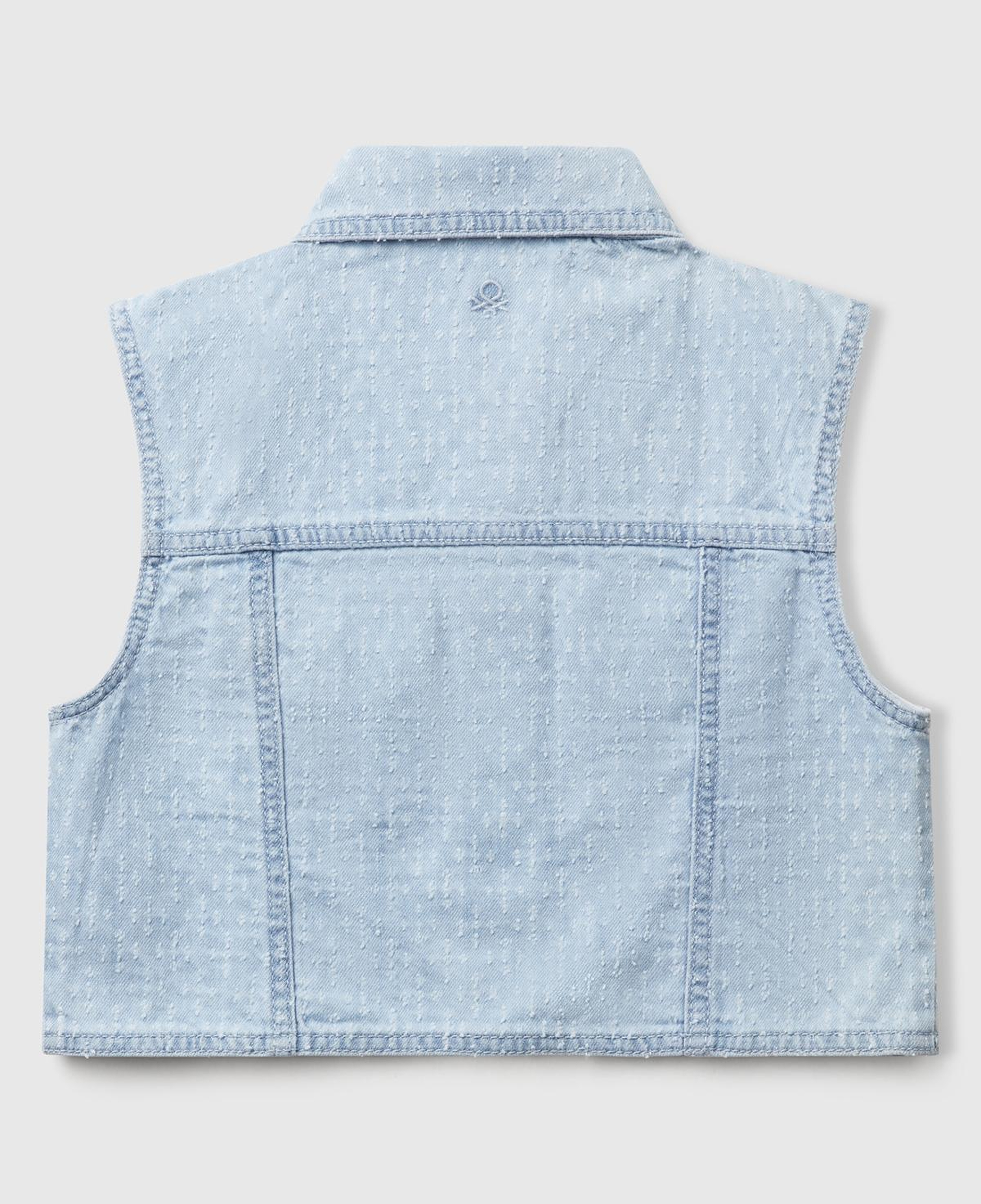 Kız Çocuk Denim Logo İşleme Detaylı Düğmeli Önü Cepli Denim Yelek