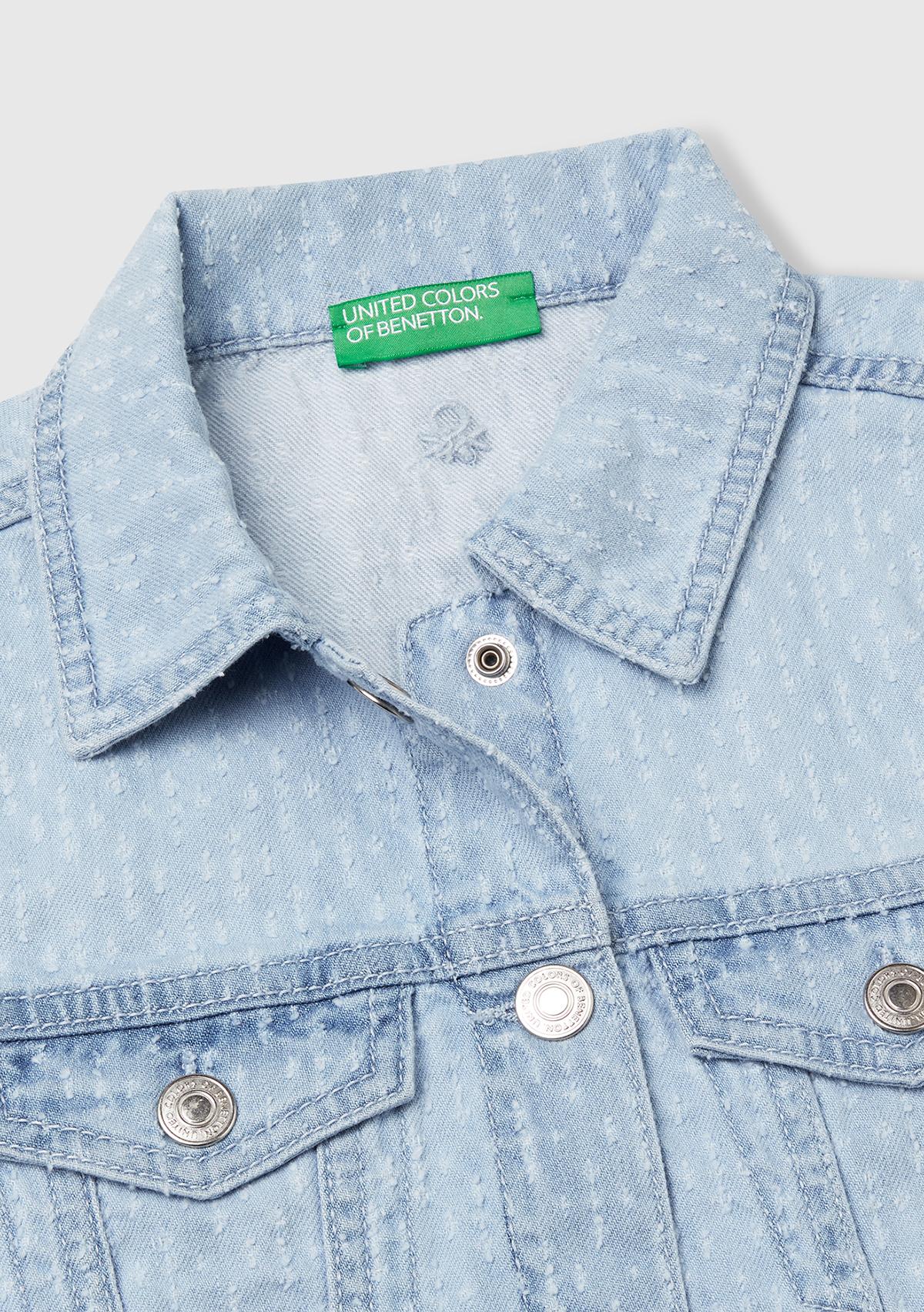 Kız Çocuk Denim Logo İşleme Detaylı Düğmeli Önü Cepli Denim Yelek