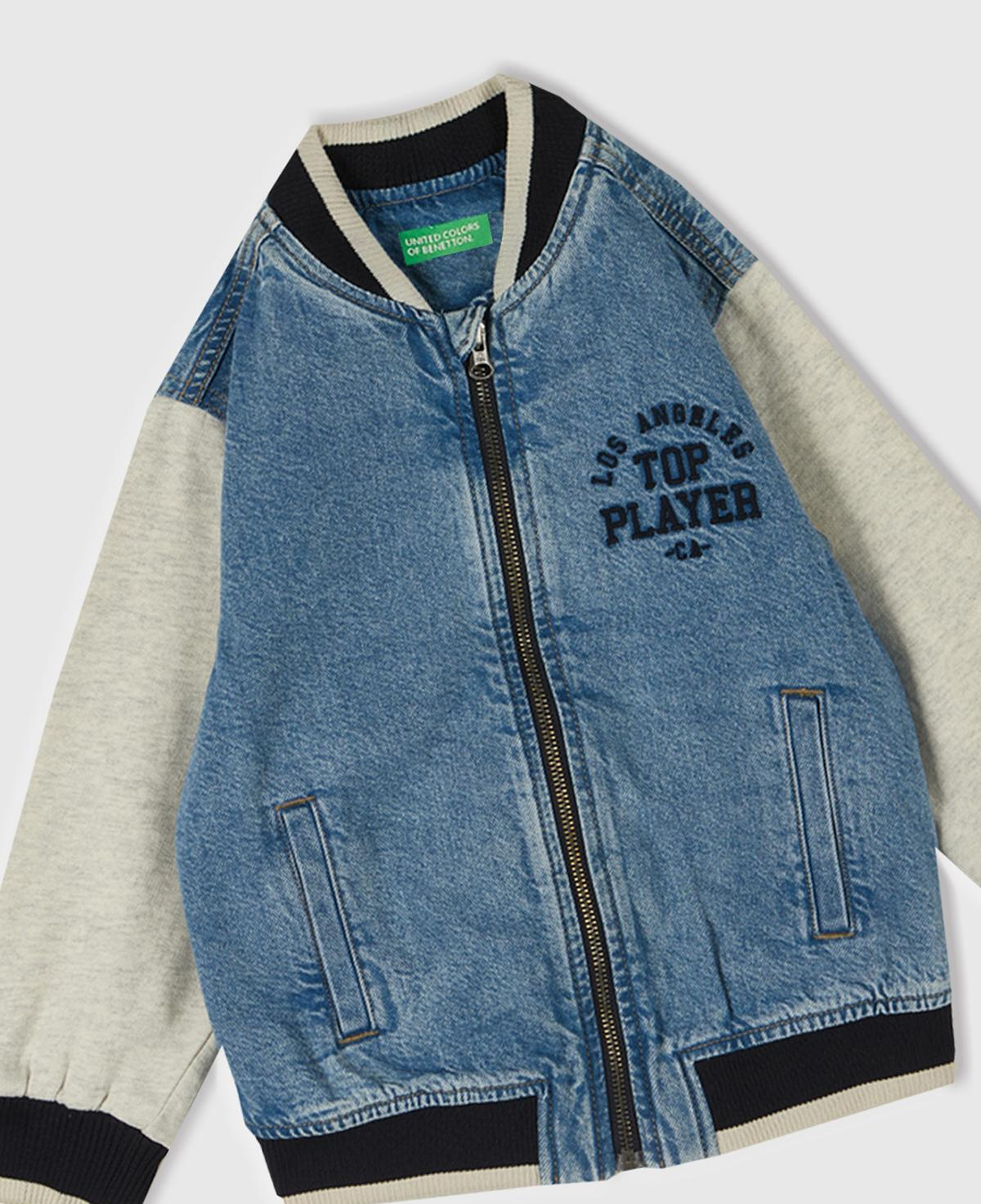 Erkek Çocuk Denim Önü Baskılı Denim Bomber Ceket