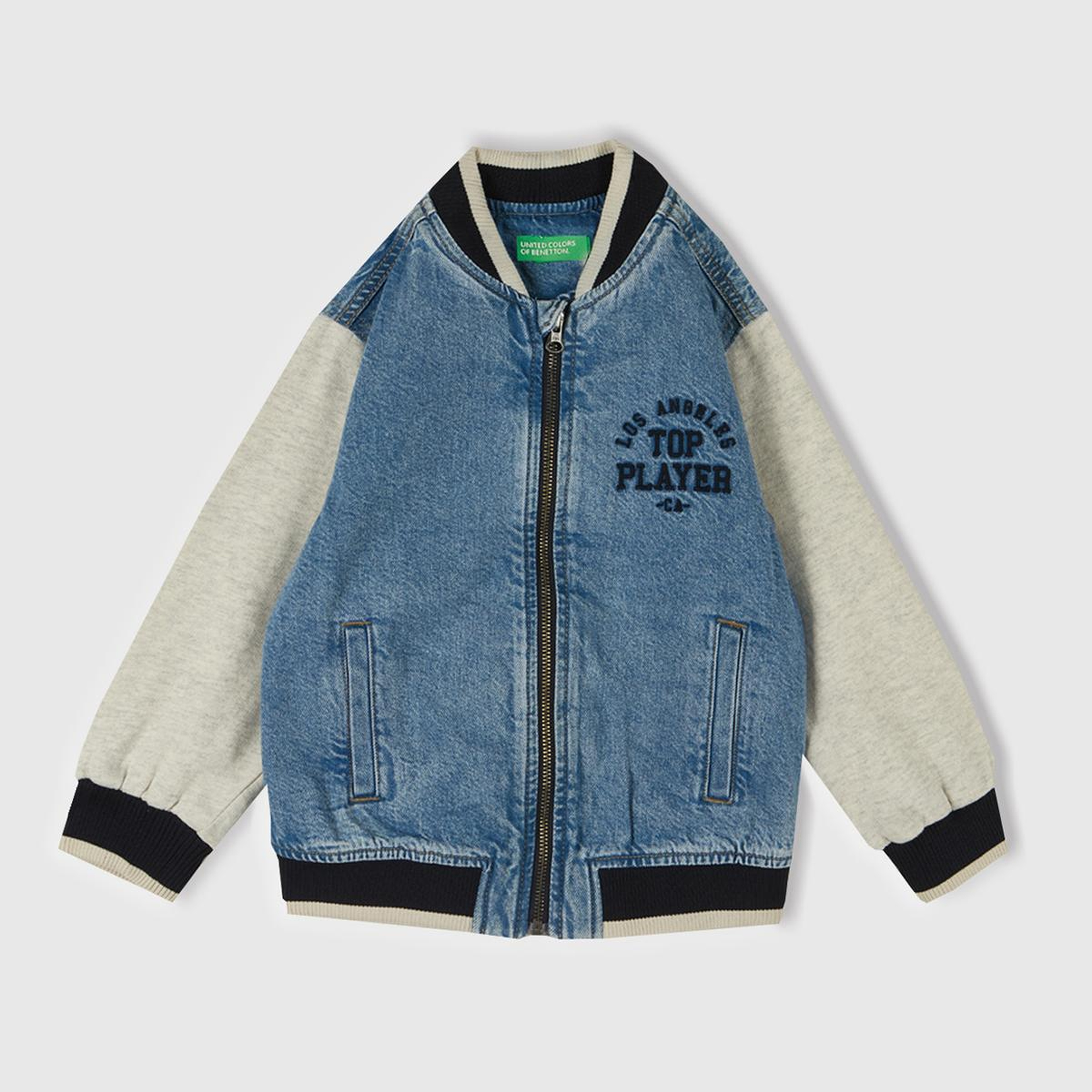Erkek Çocuk Denim Önü Baskılı Denim Bomber Ceket