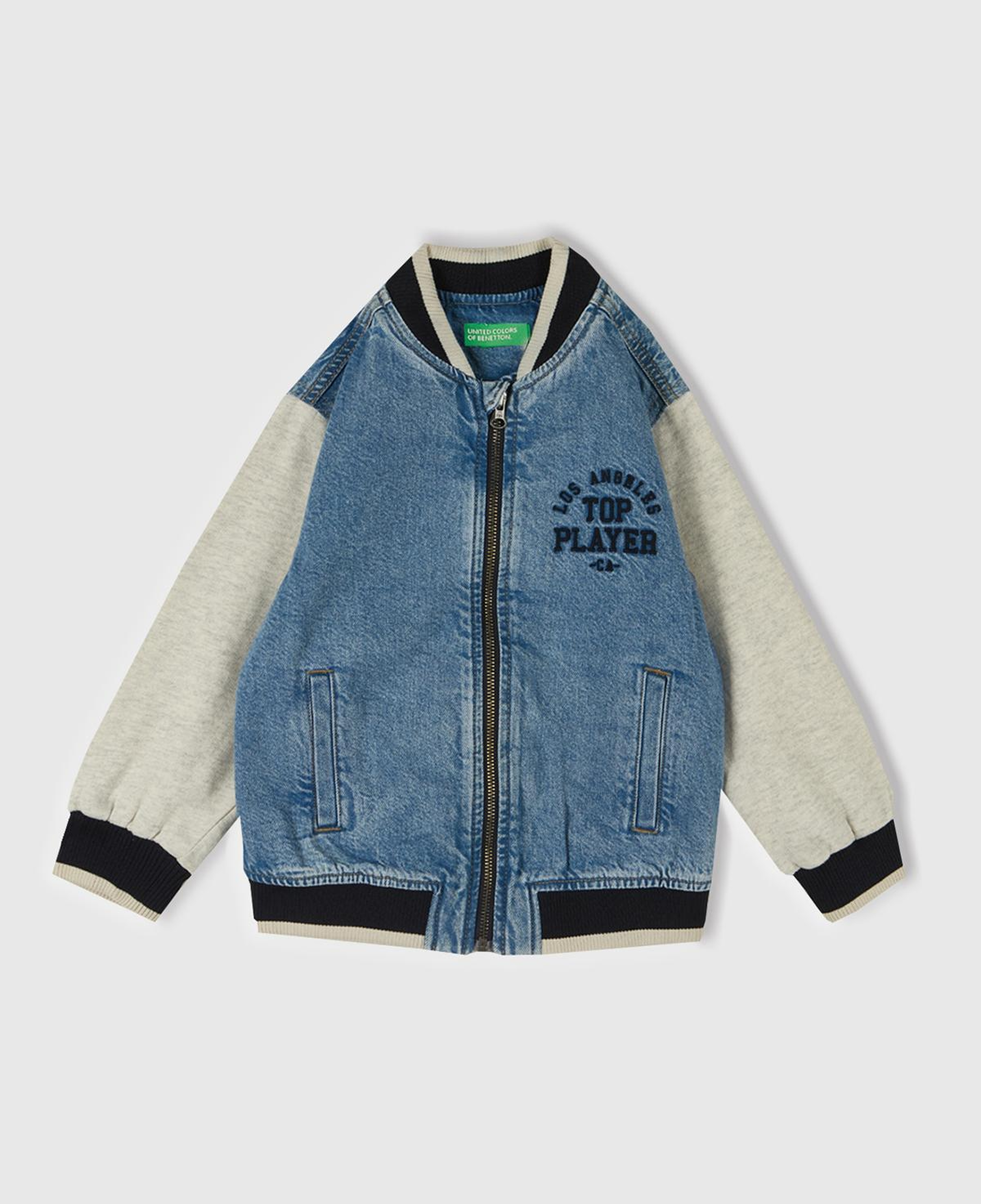 Erkek Çocuk Denim Önü Baskılı Denim Bomber Ceket