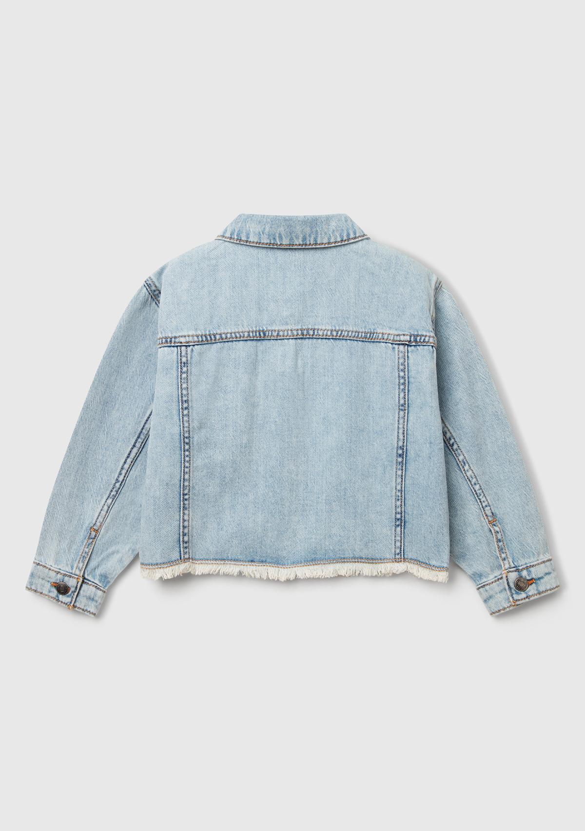 Kız Çocuk Açık Denim Manşetli Denim Ceket
