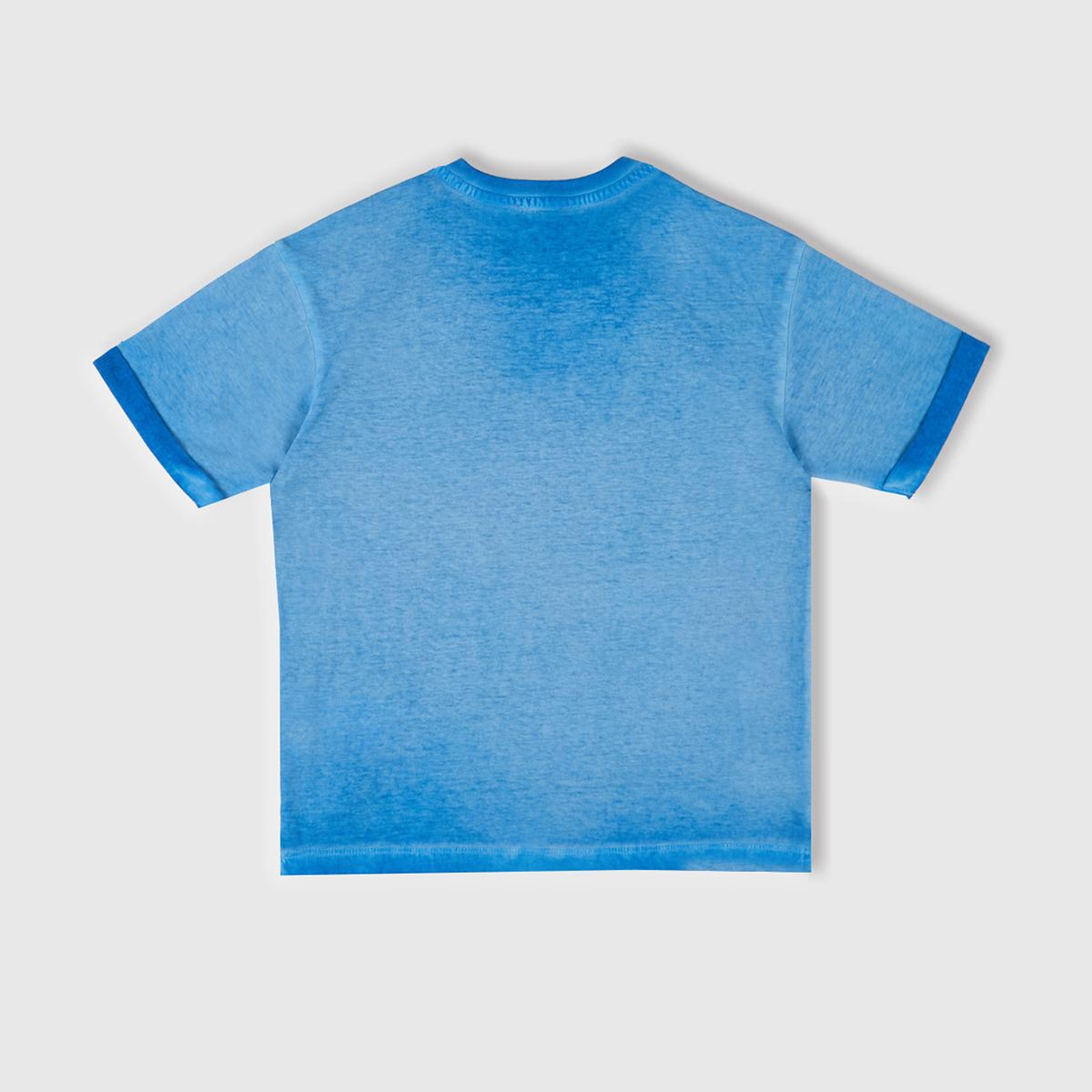 Erkek Çocuk Saks Mavi Soluk Efektli Logo İşlemeli Oversize T-Shirt