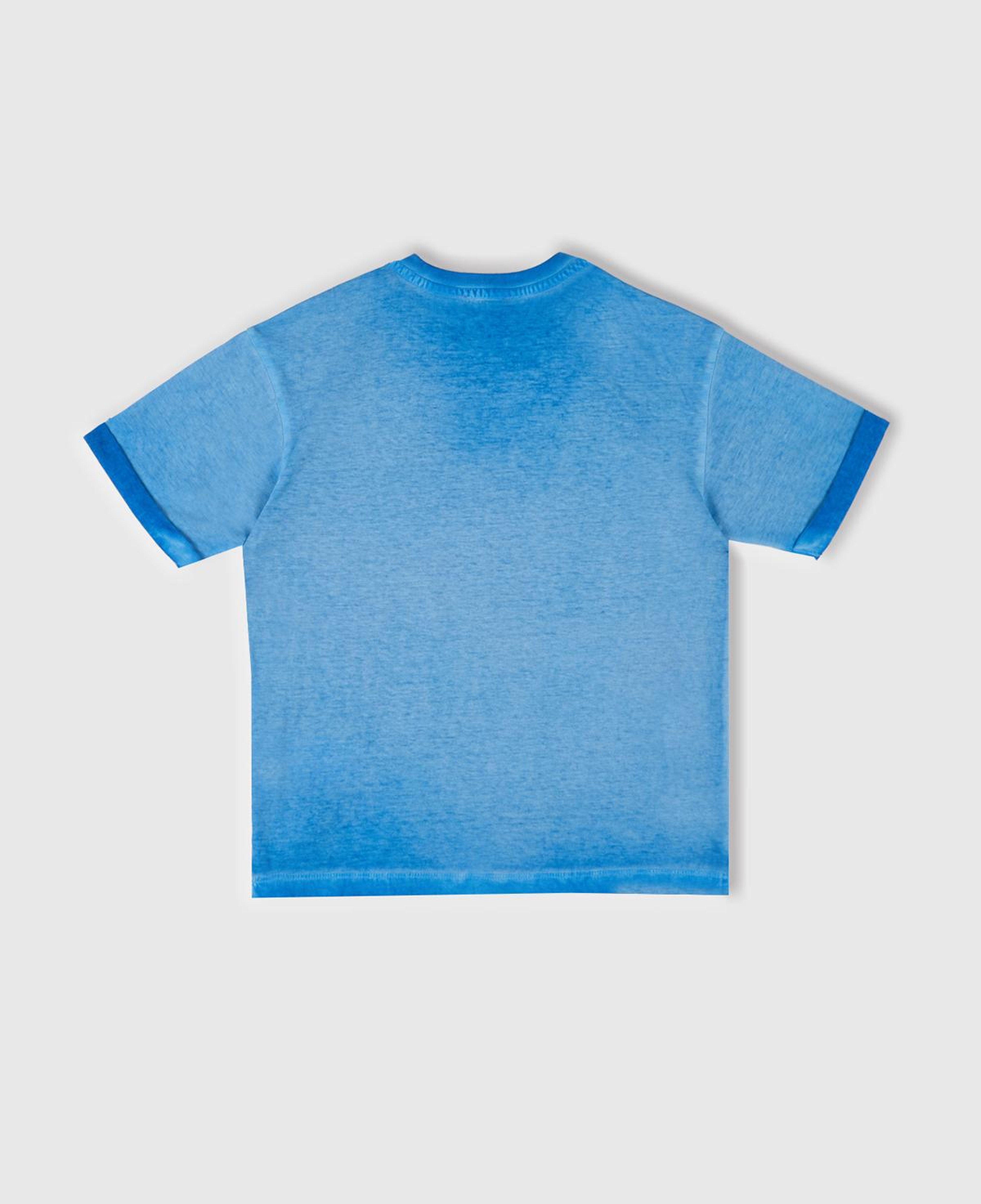 Erkek Çocuk Saks Mavi Soluk Efektli Logo İşlemeli Oversize T-Shirt