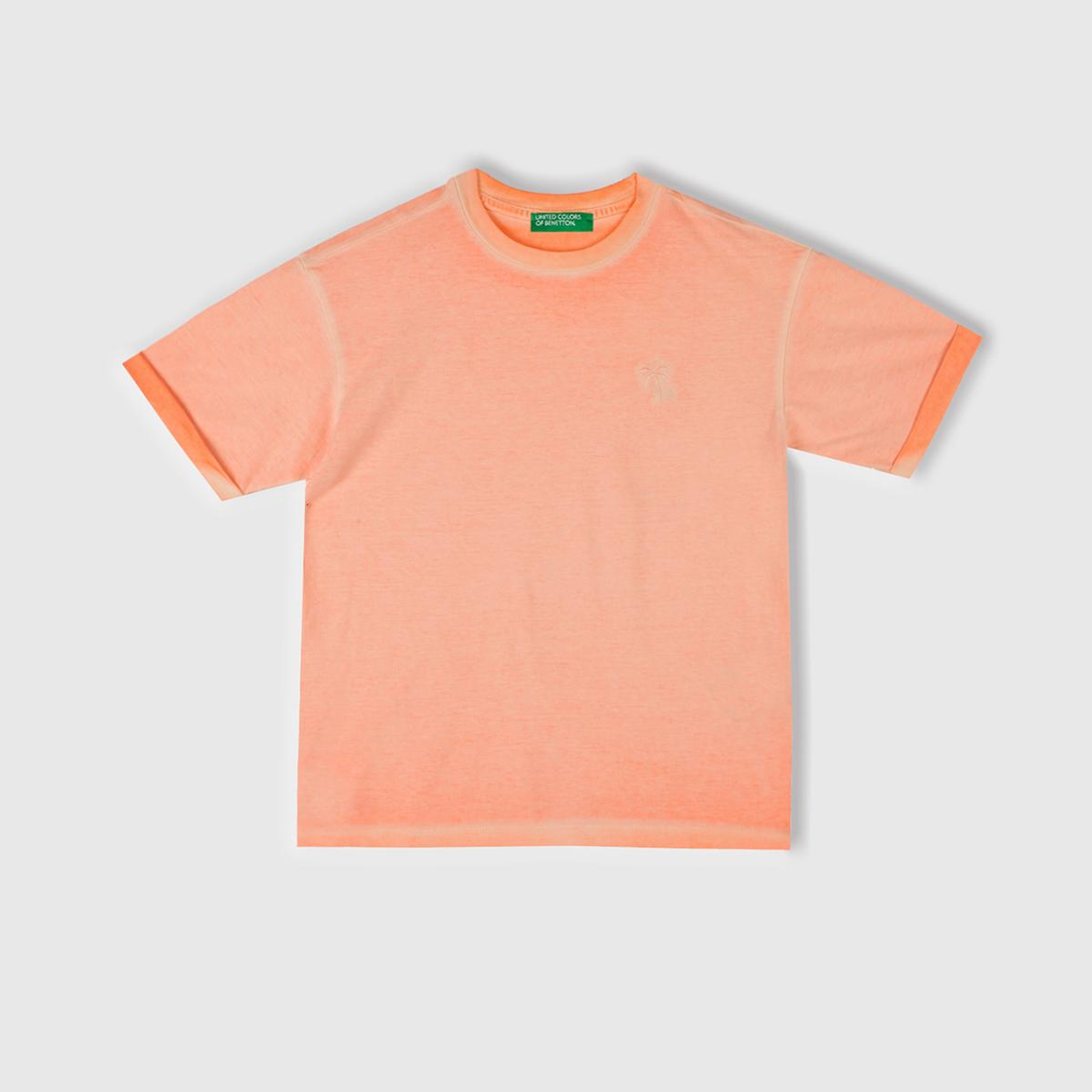 Erkek Çocuk Turuncu Soluk Efektli Logo İşlemeli Oversize T-Shirt
