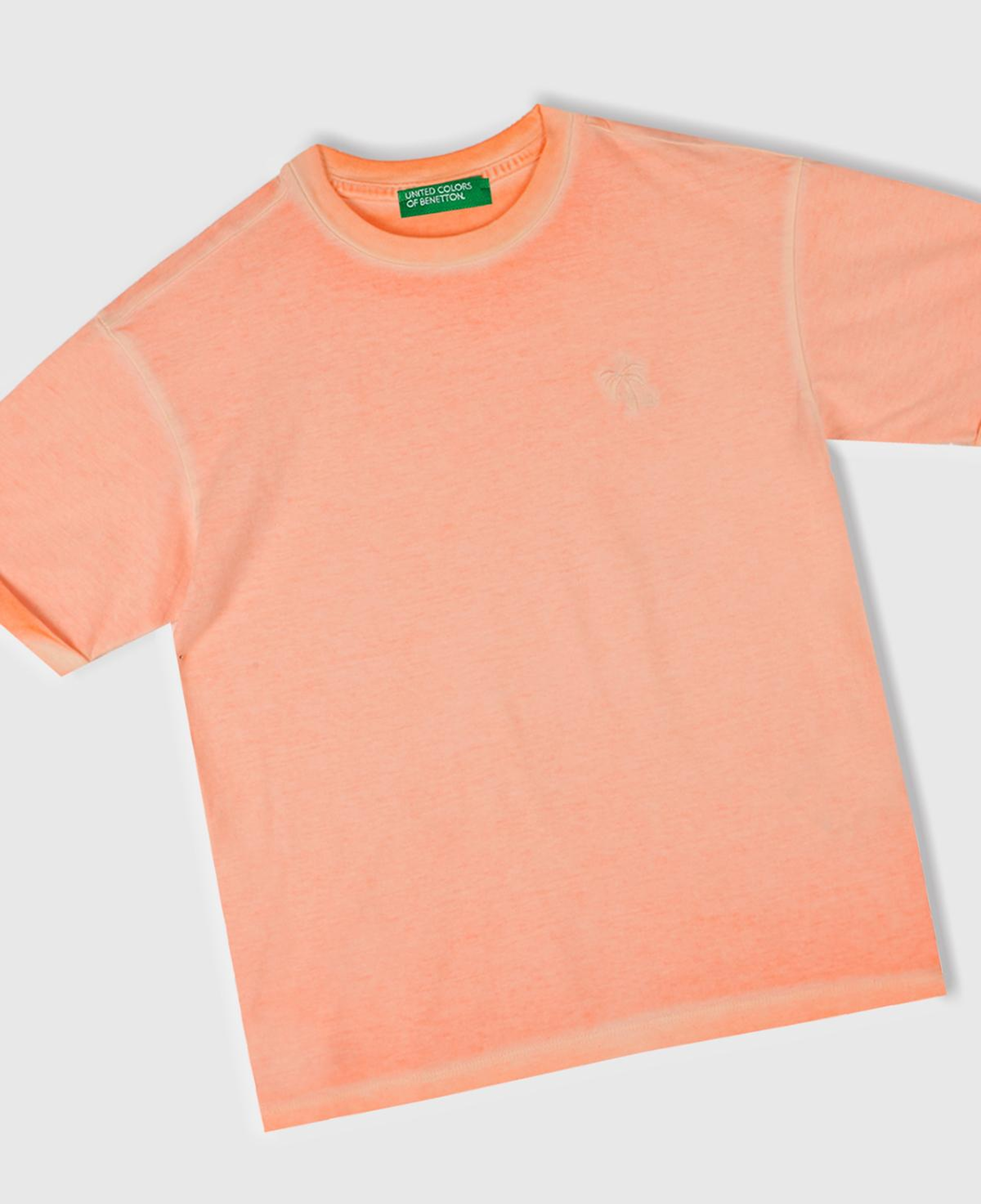 Erkek Çocuk Turuncu Soluk Efektli Logo İşlemeli Oversize T-Shirt