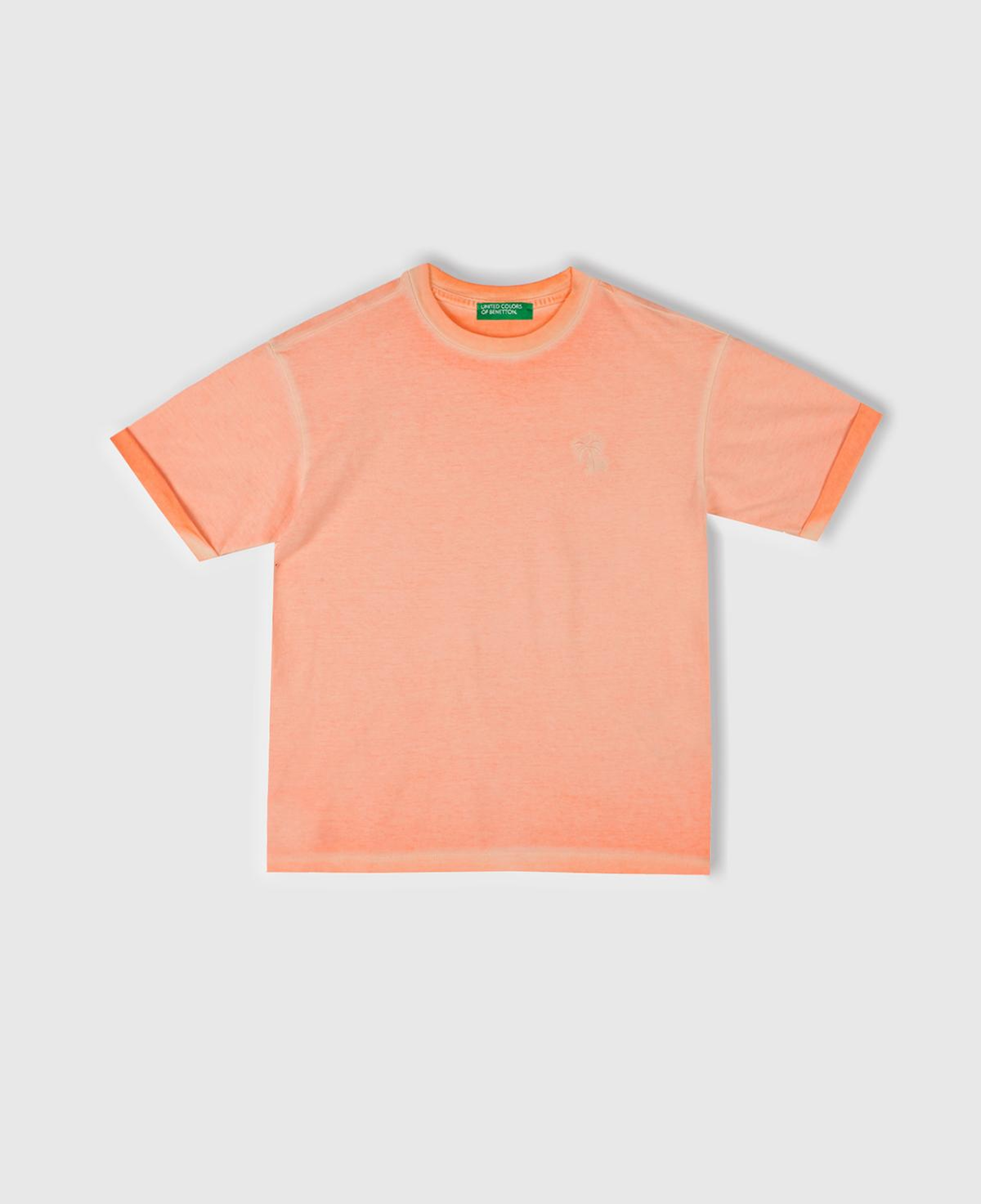 Erkek Çocuk Turuncu Soluk Efektli Logo İşlemeli Oversize T-Shirt