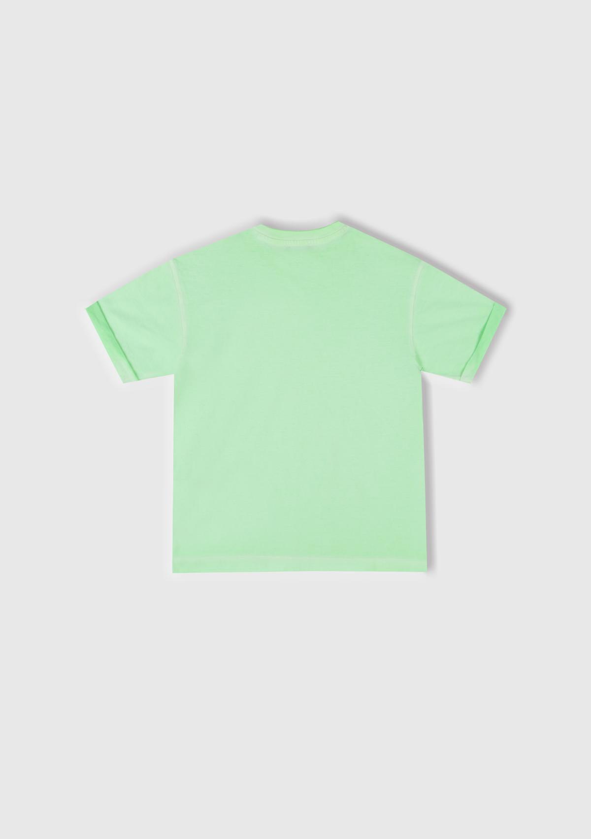 Erkek Çocuk Açık Yeşil Soluk Efektli Logo İşlemeli Oversize T-Shirt