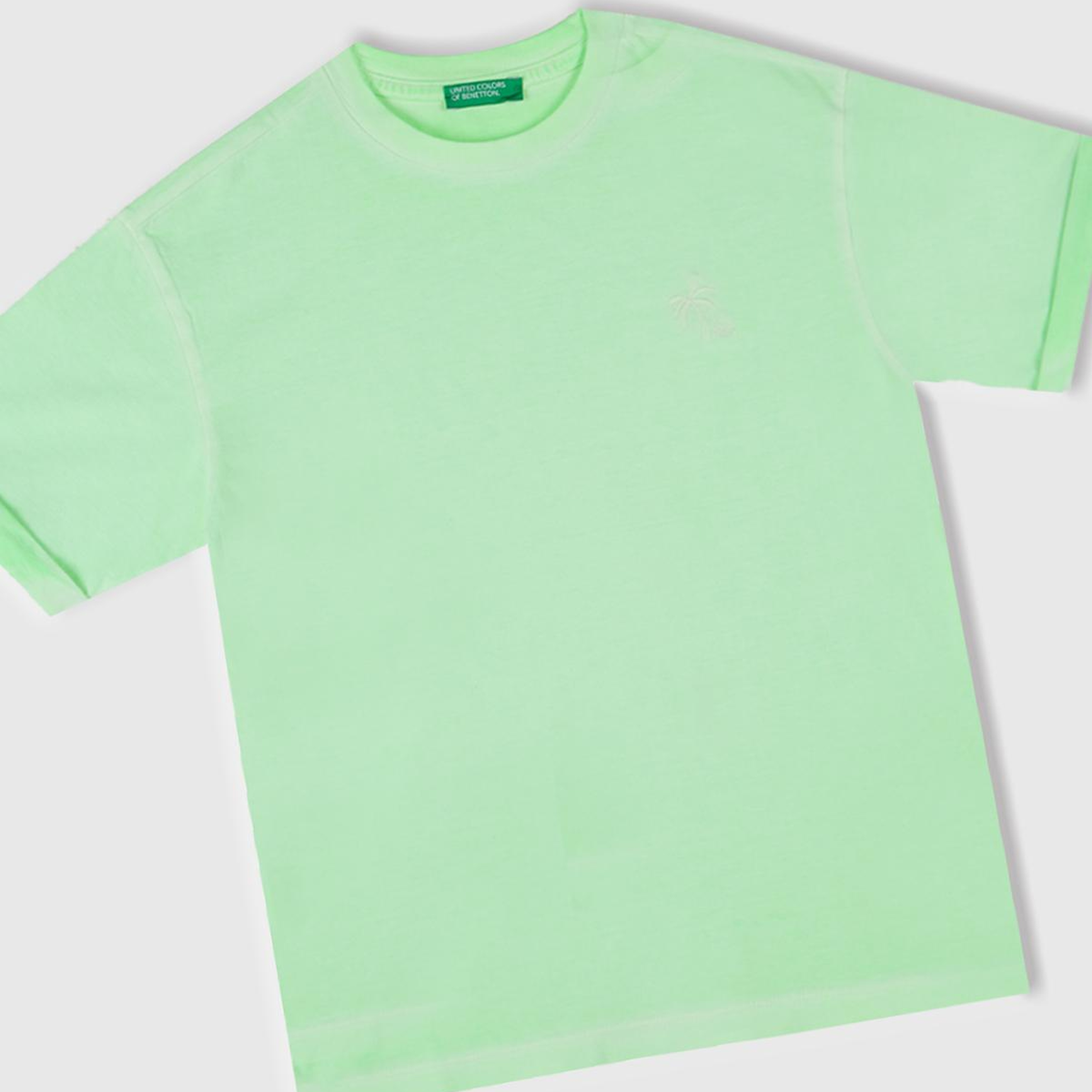 Erkek Çocuk Açık Yeşil Soluk Efektli Logo İşlemeli Oversize T-Shirt
