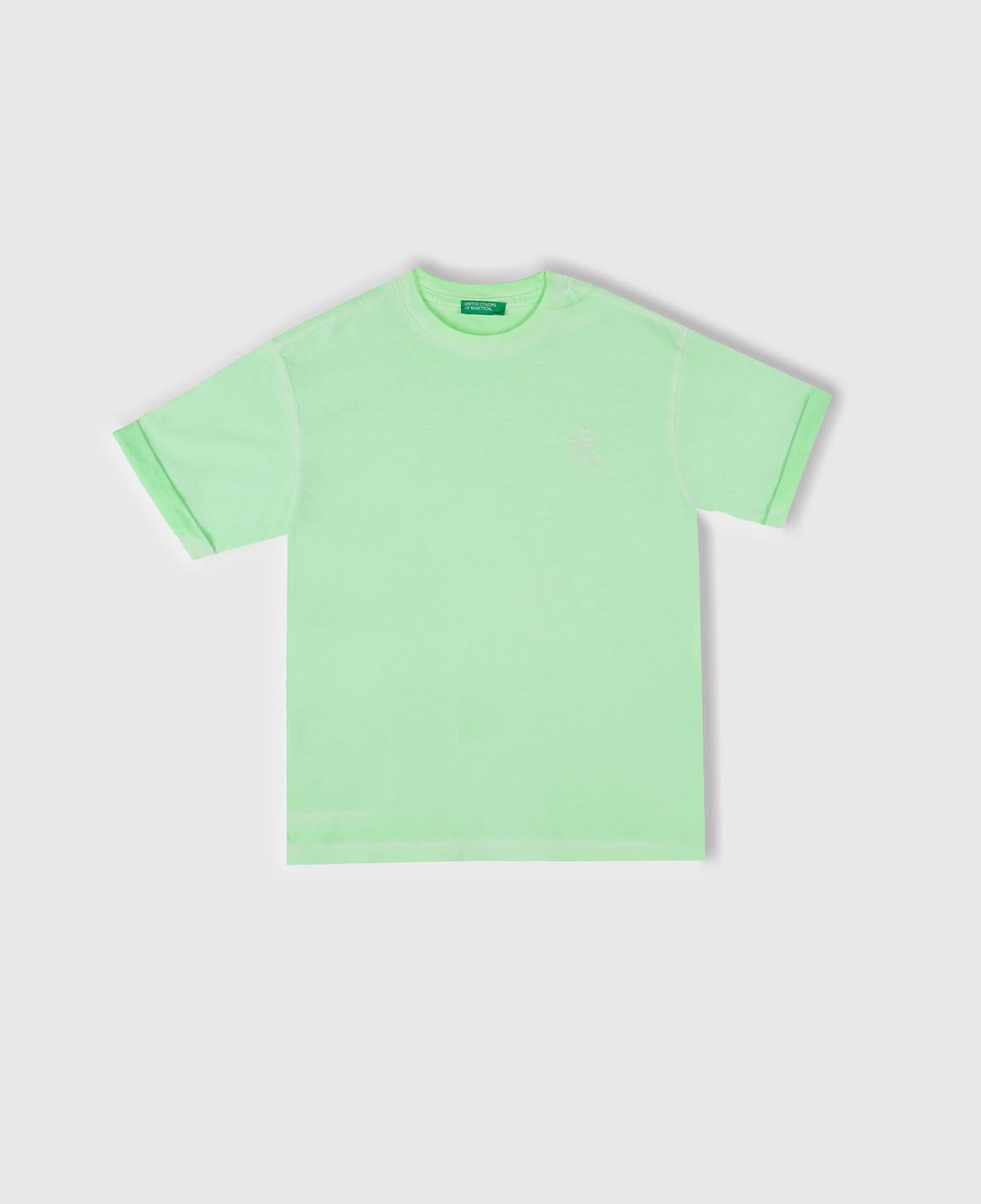 Erkek Çocuk Açık Yeşil Soluk Efektli Logo İşlemeli Oversize T-Shirt