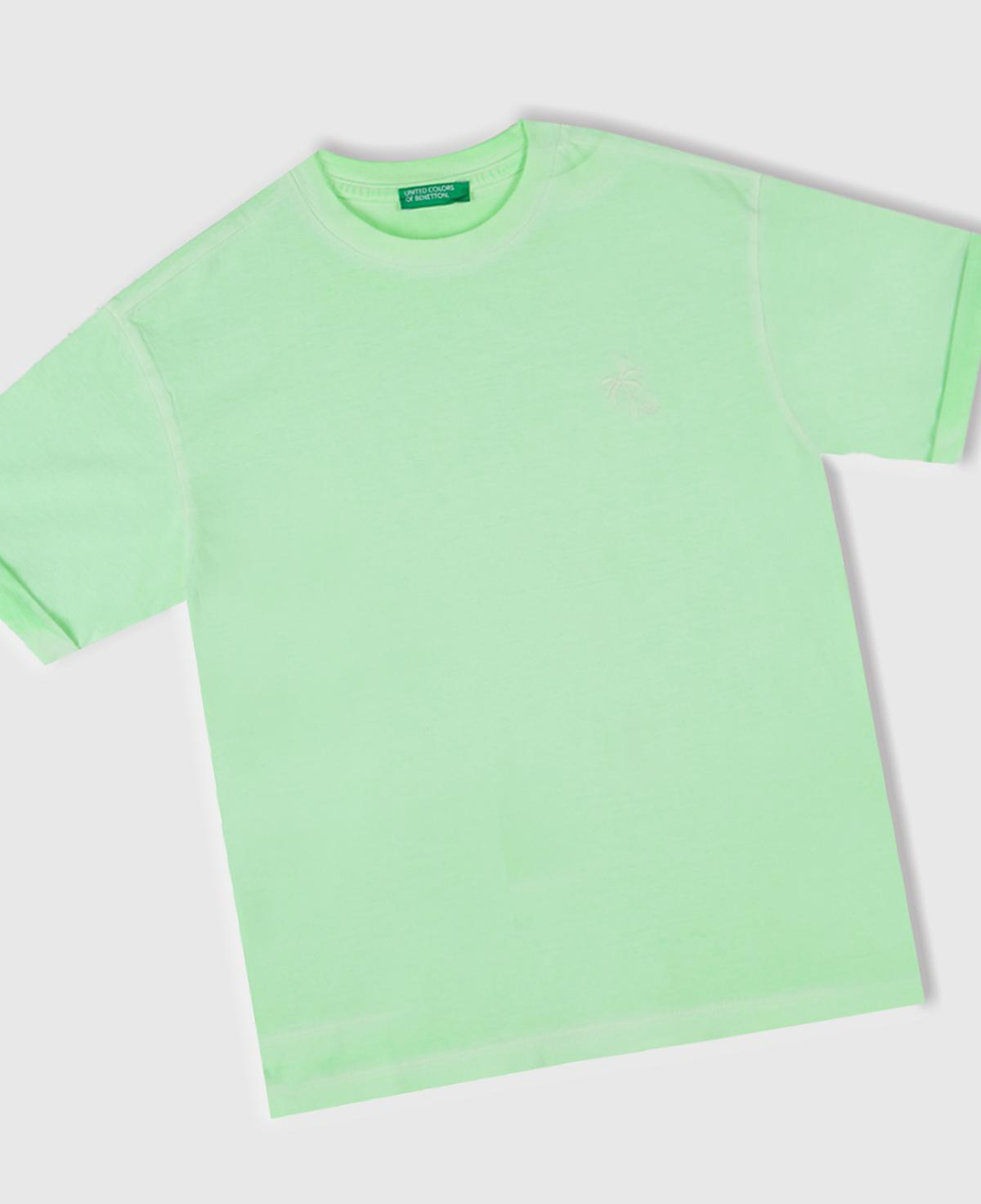 Erkek Çocuk Açık Yeşil Soluk Efektli Logo İşlemeli Oversize T-Shirt