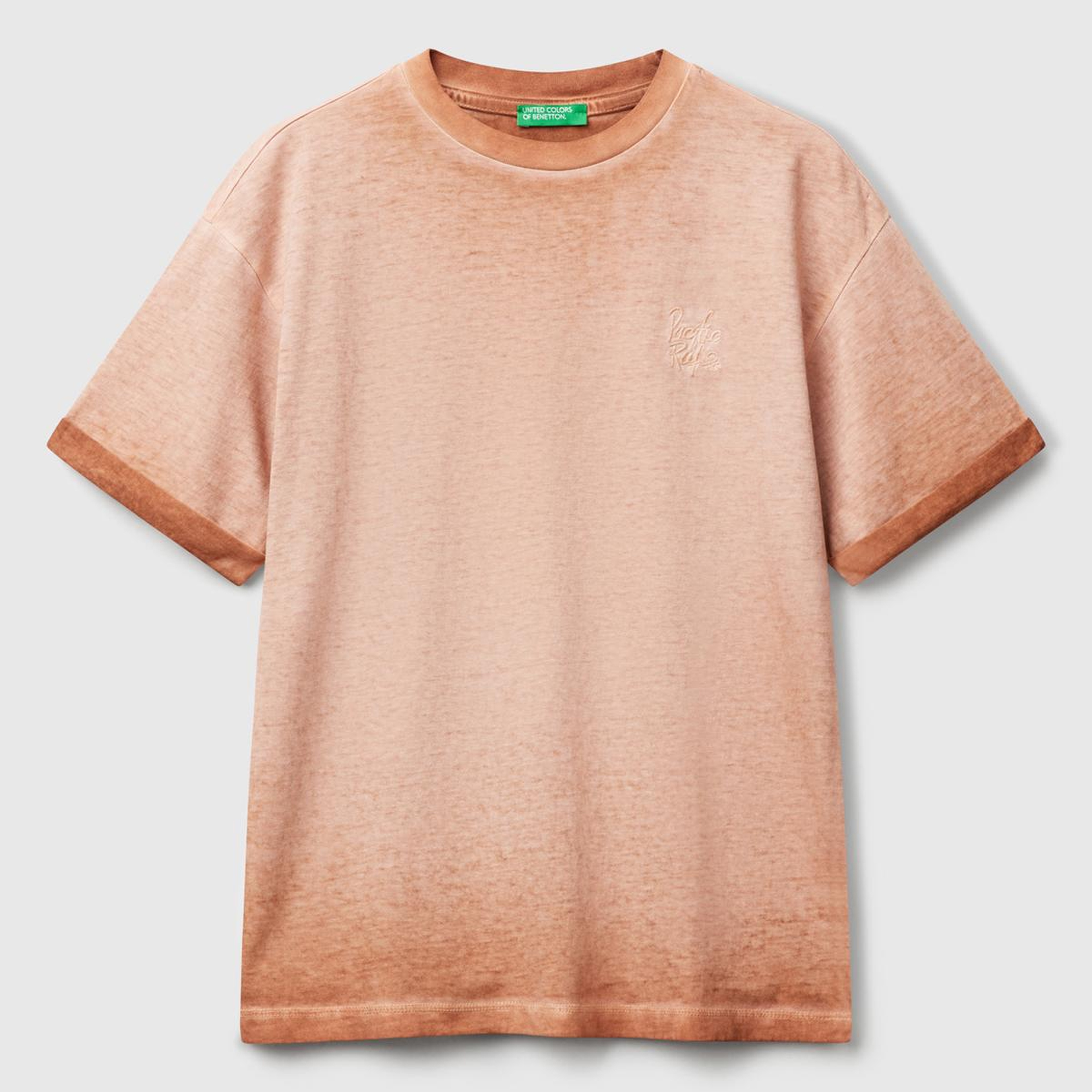 Erkek Çocuk Tarçın Soluk Efektli Logo İşlemeli Oversize T-Shirt