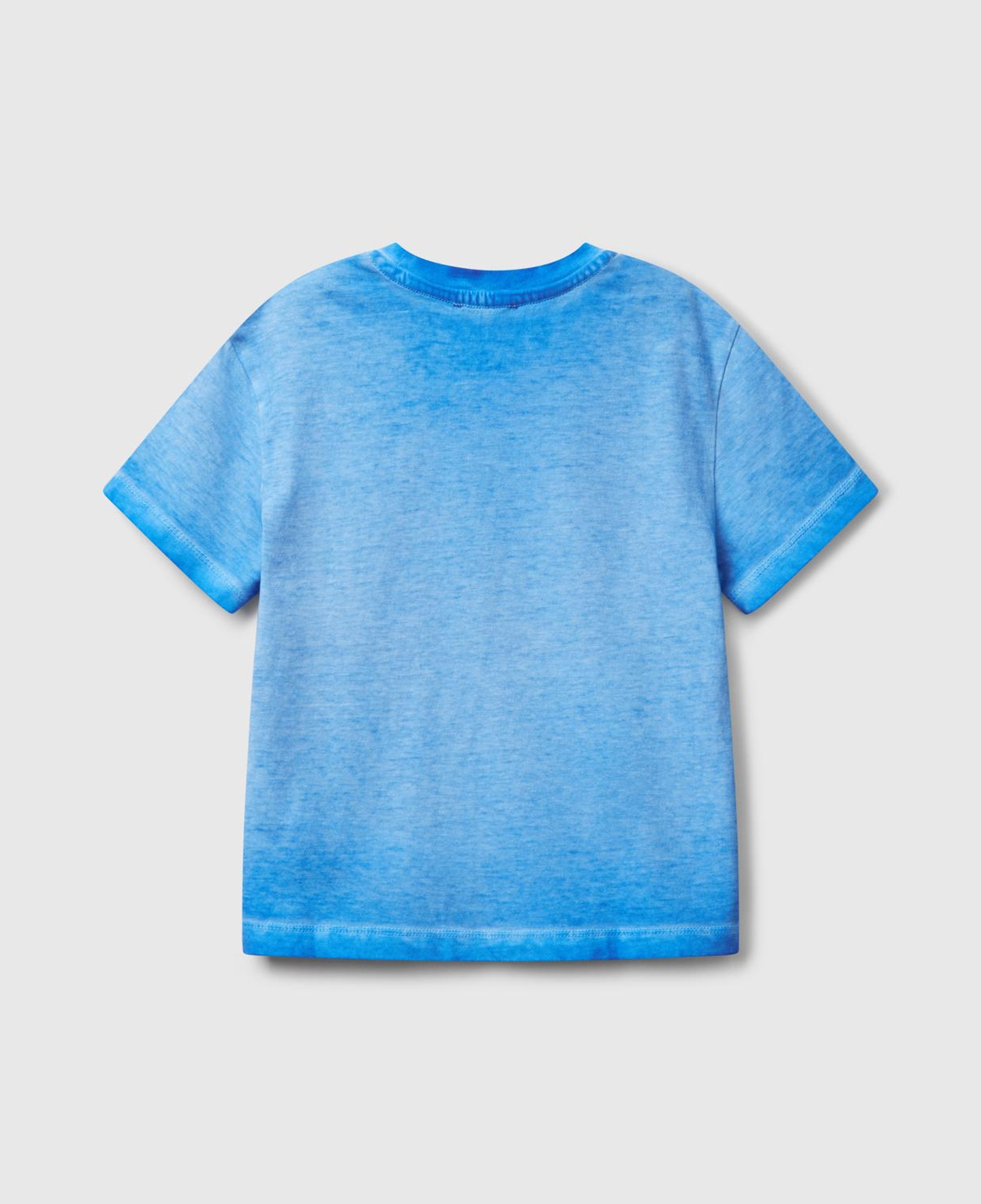 Erkek Çocuk Saks Mavi Soluk Efektli Logo İşlemeli Oversize T-Shirt