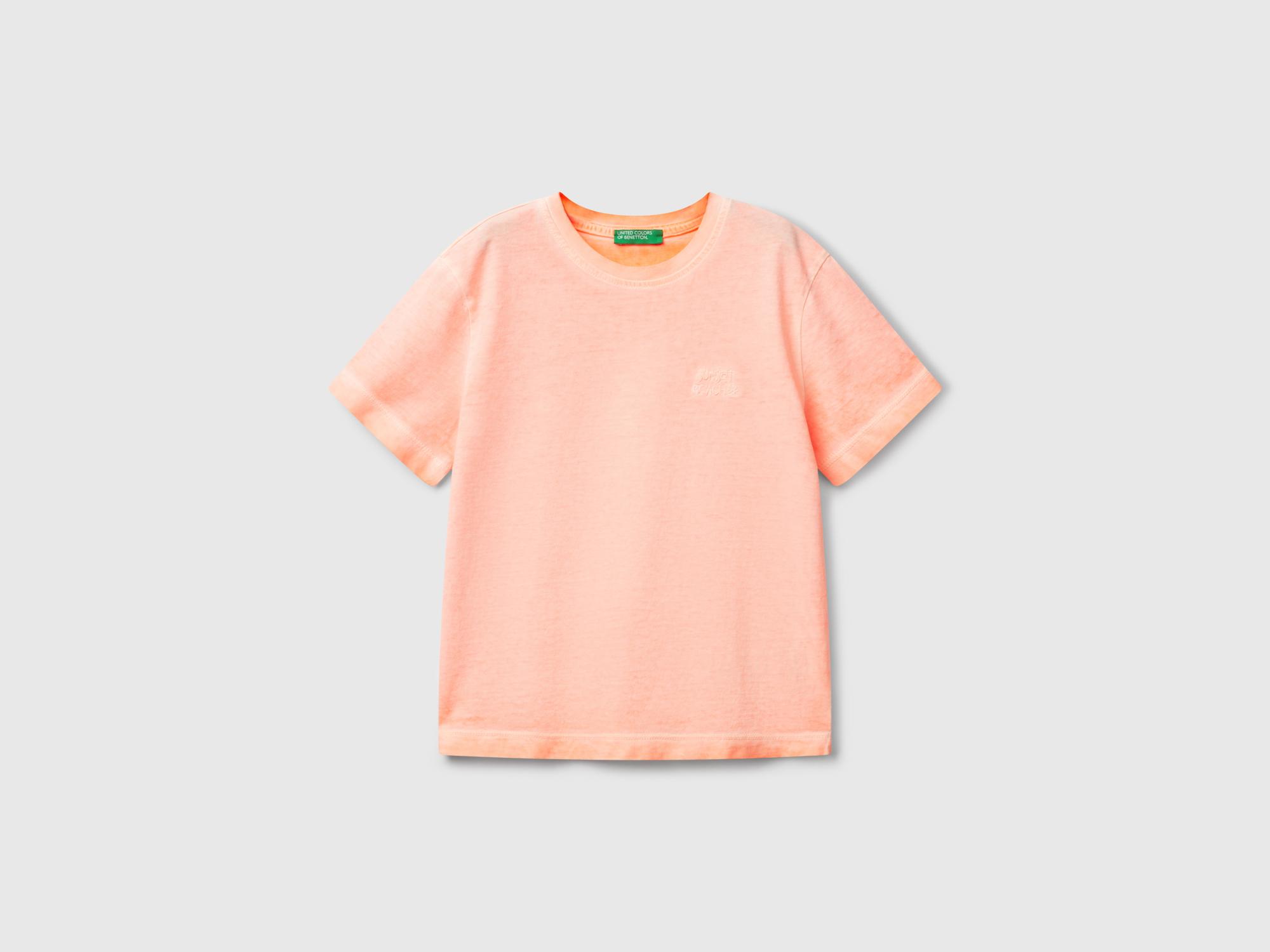 Erkek Çocuk Turuncu Soluk Efektli Logo İşlemeli Oversize T-Shirt