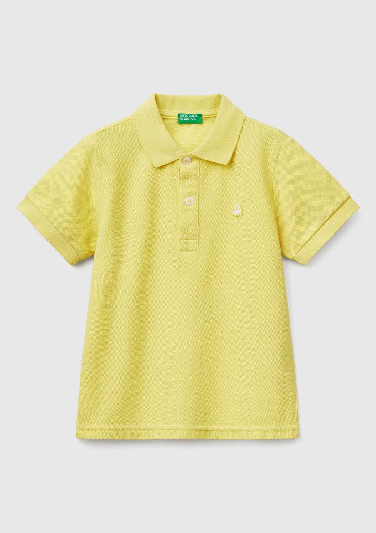 Erkek Çocuk Sarı Logolu Pike Polo T-Shirt