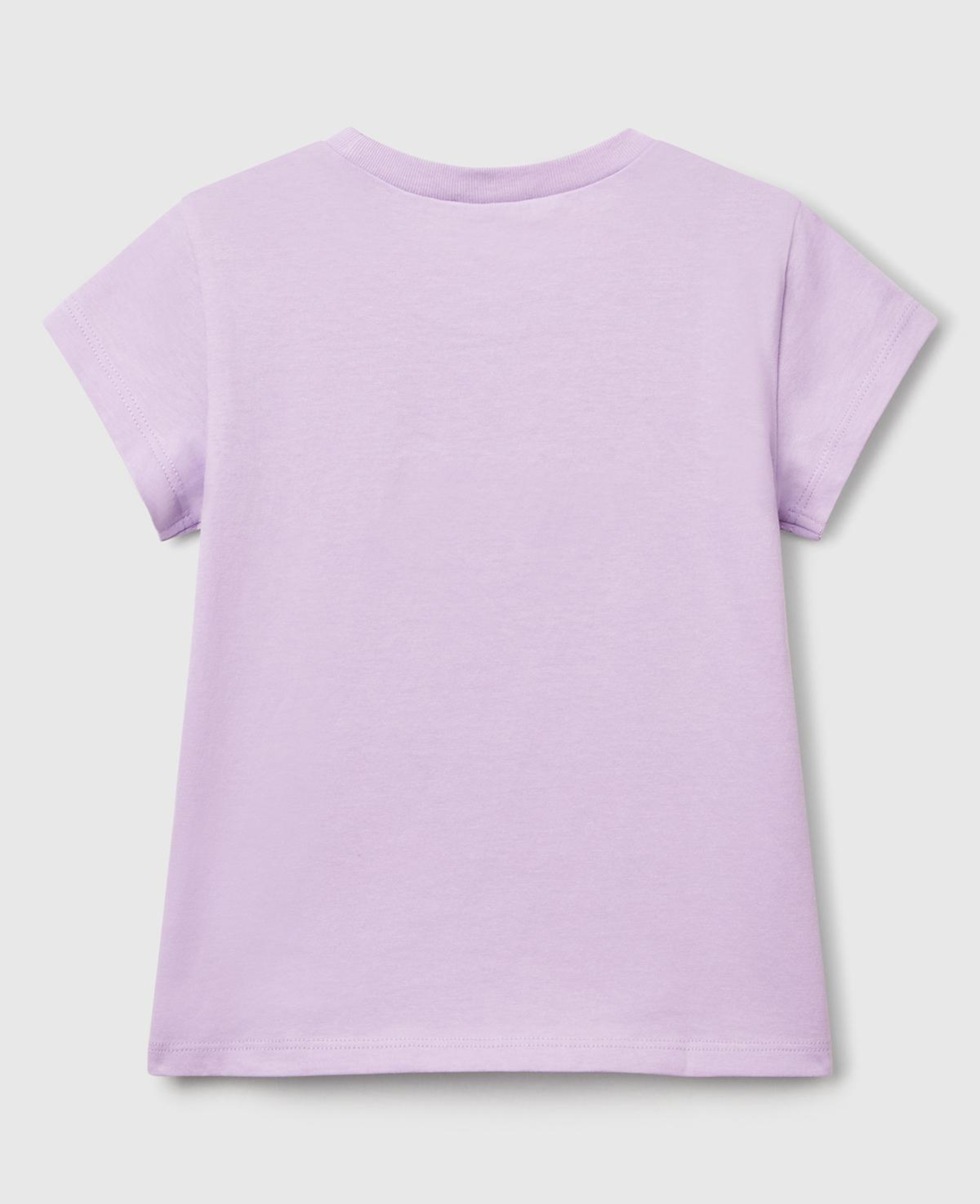 Kız Çocuk Lila Önü Baskılı Bisiklet Yaka T-Shirt