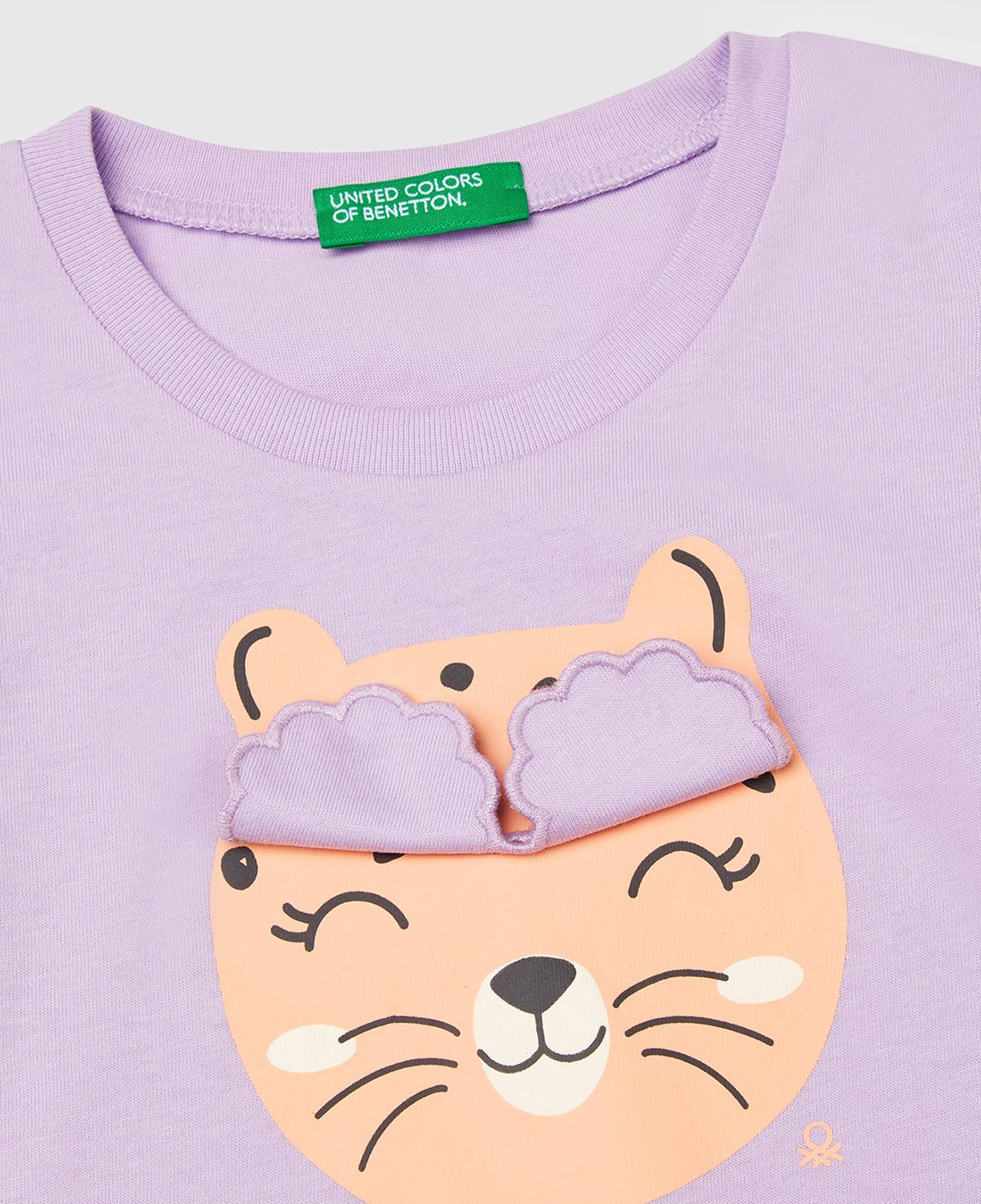 Kız Çocuk Lila Önü Baskılı Bisiklet Yaka T-Shirt