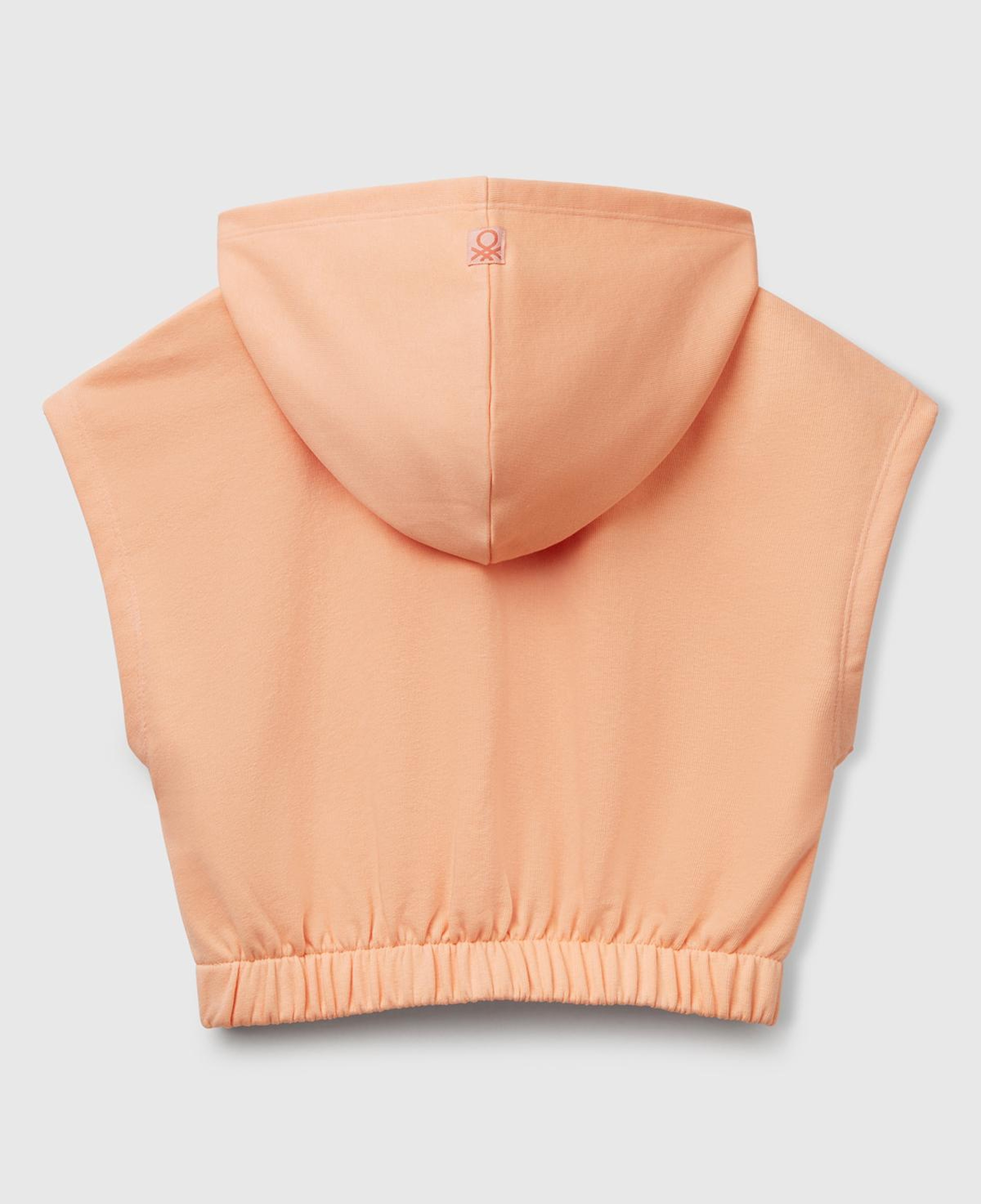 Kız Çocuk Yavruağzı Önü Aplikeli Nakış Detaylı Kolsuz Kapüşonlu Sweatshirt